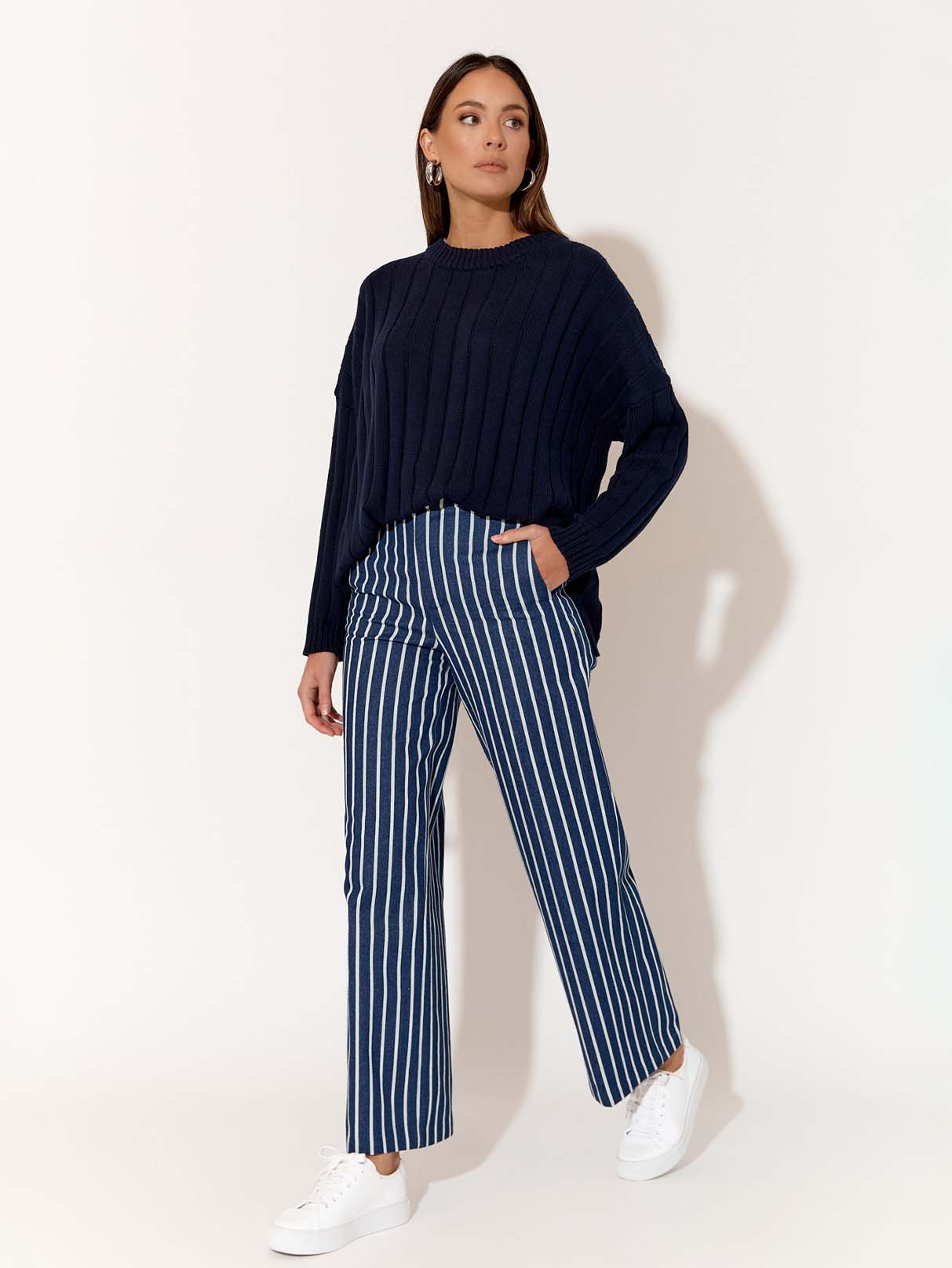 Adorne Striped Denim Jean Blue Florence Store