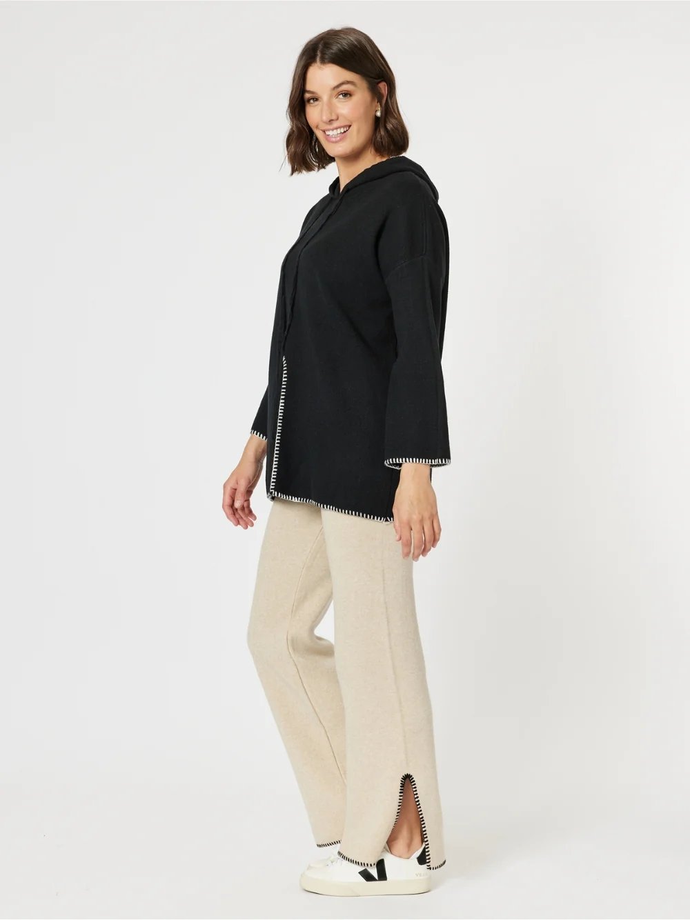Hooded Split Front Knit –Black by Clarity by Threadz | Florence Store