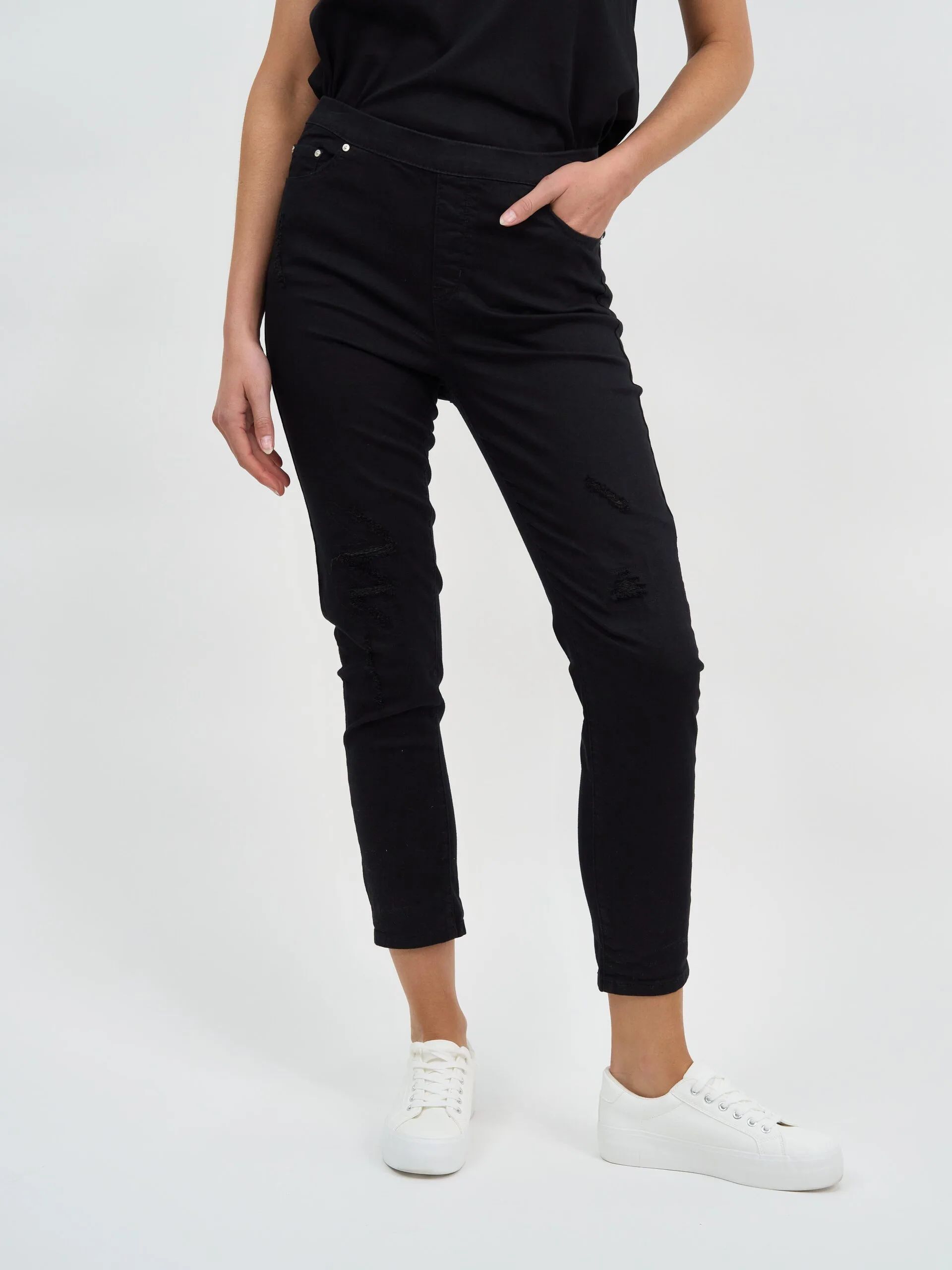 Distressed Pull On Jean Black Threadz