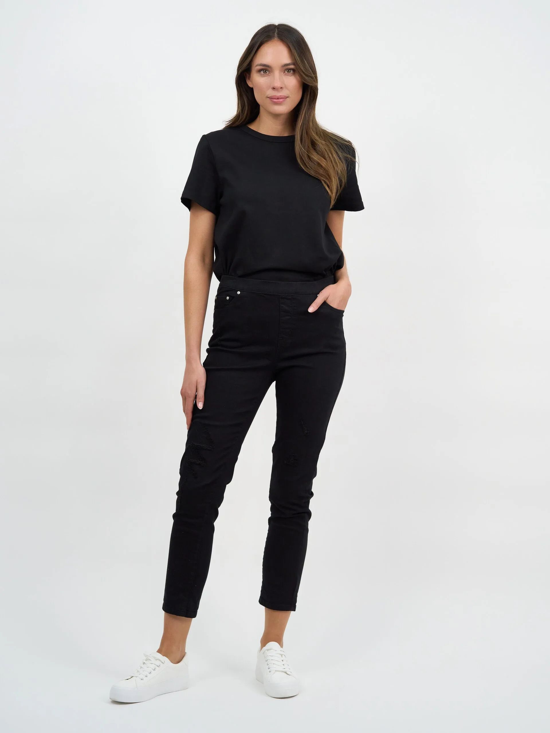 Distressed Pull On Jean Black Threadz