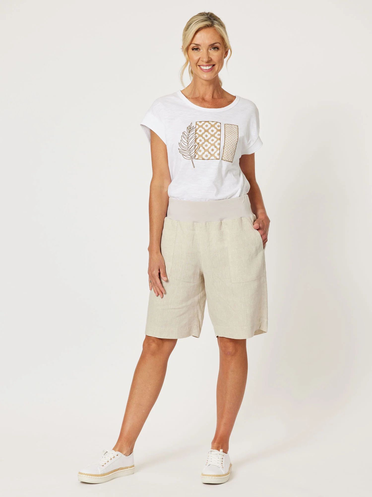 Jersey Waist Linen Short Natural Gordon Smith