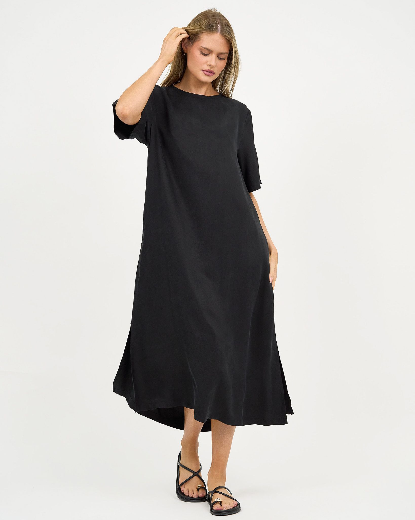 Cupro Relaxed Dress Black Liberty Rose