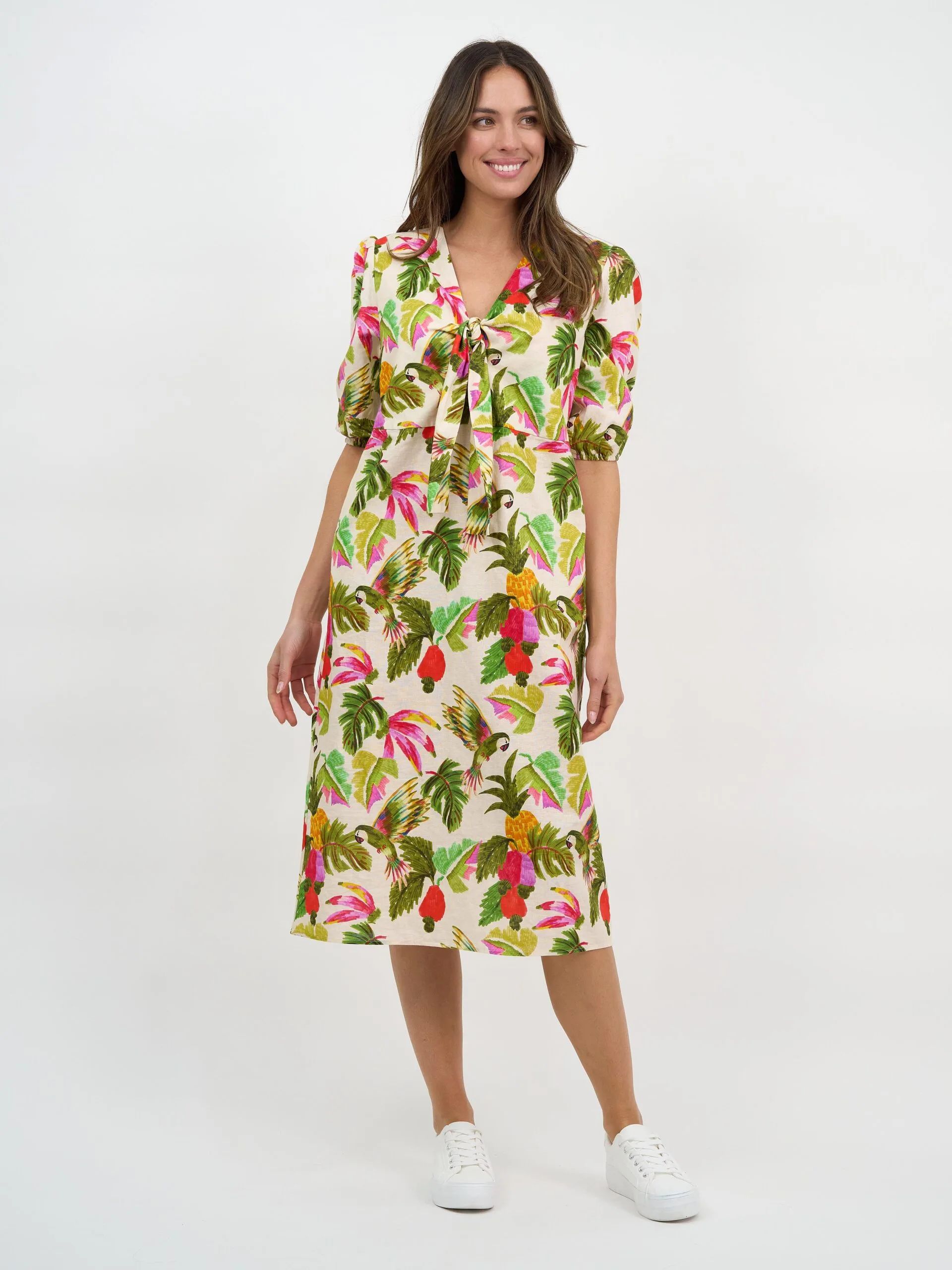 Tie Bust Linen Dress Khaki Liberty Rose Tie Bust Linen Dress Khaki Liberty Rose