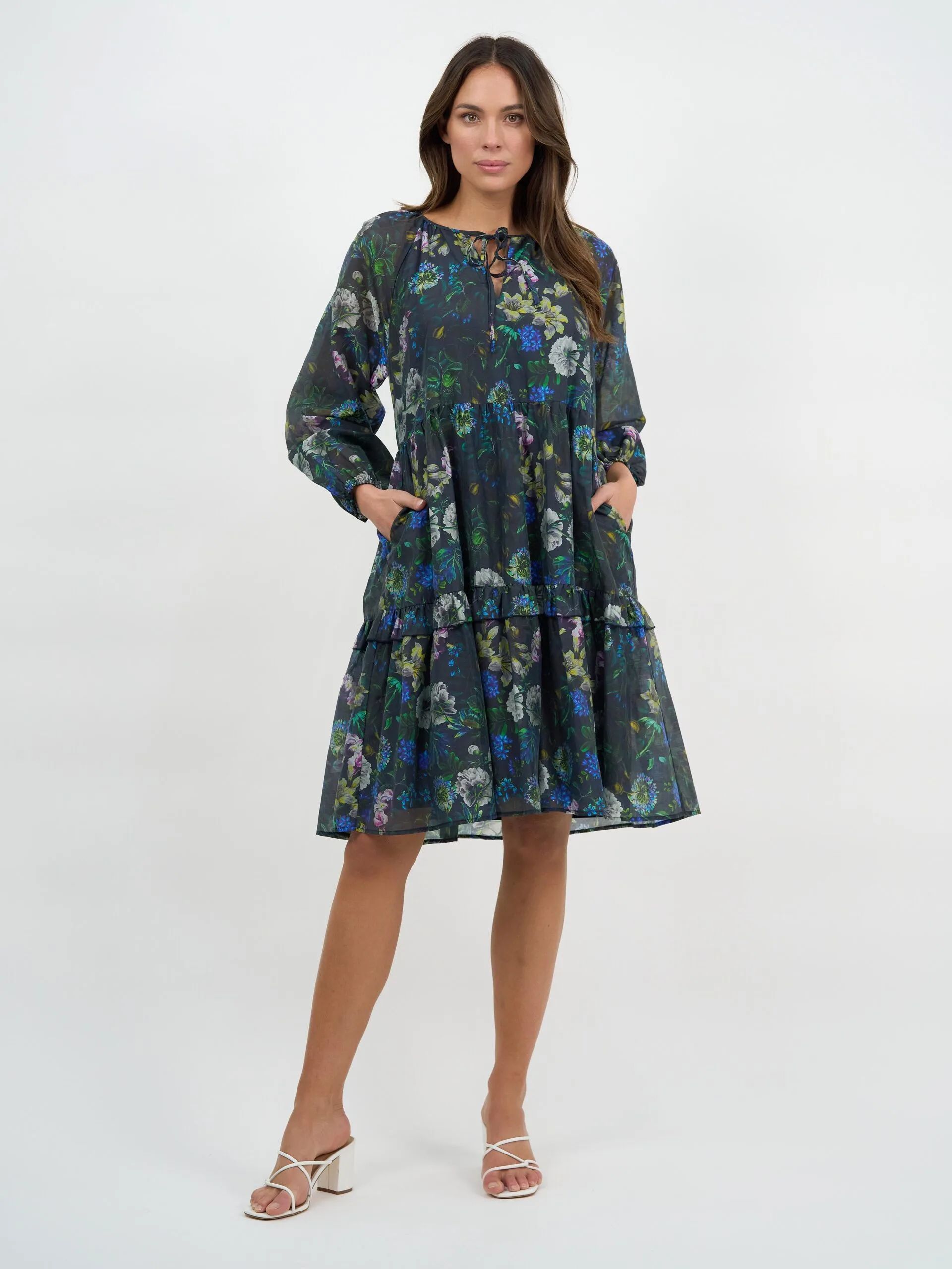 Tier Frill Relaxed Dress Navy Liberty Rose