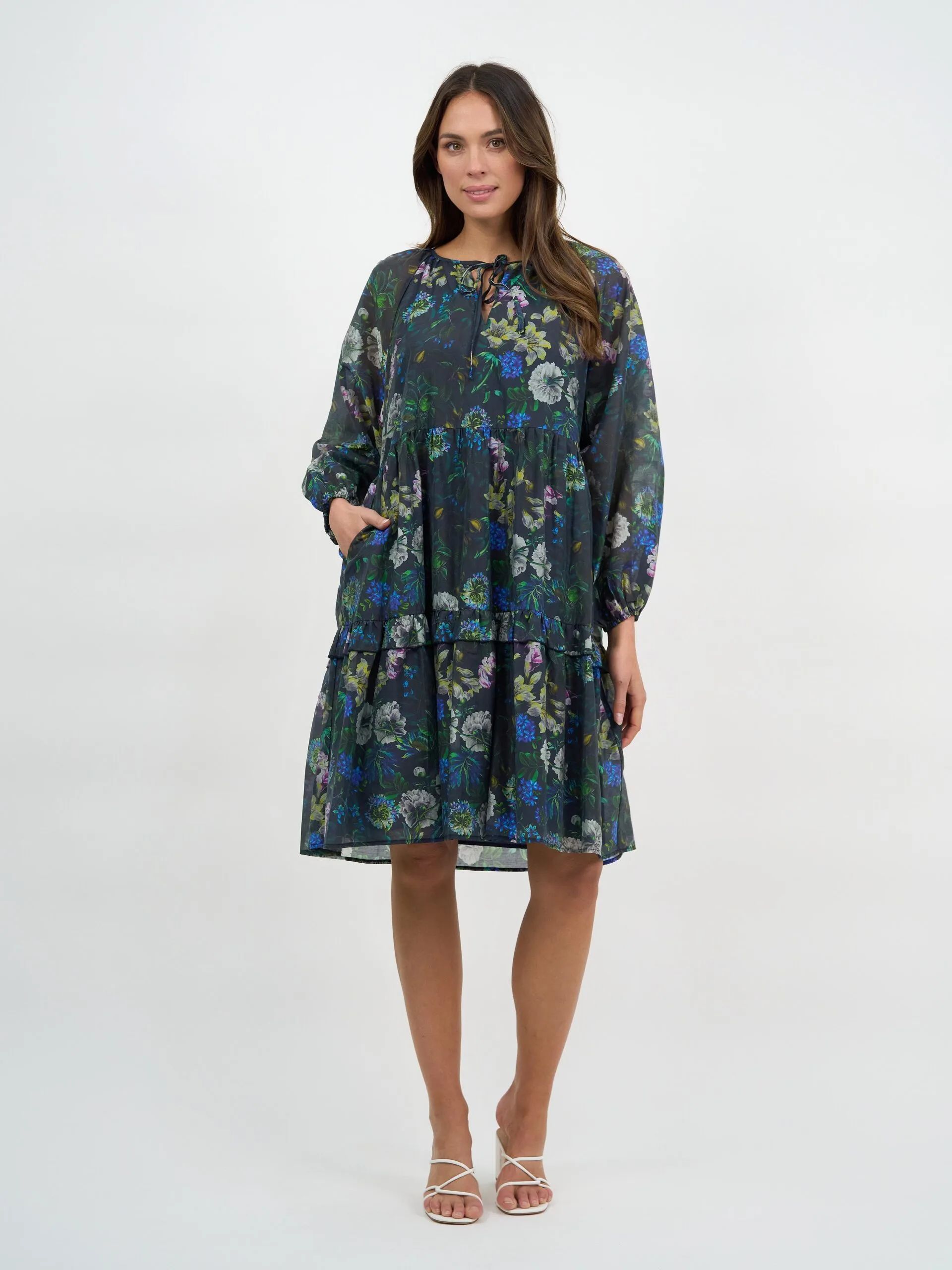 Tier Frill Relaxed Dress Navy Liberty Rose