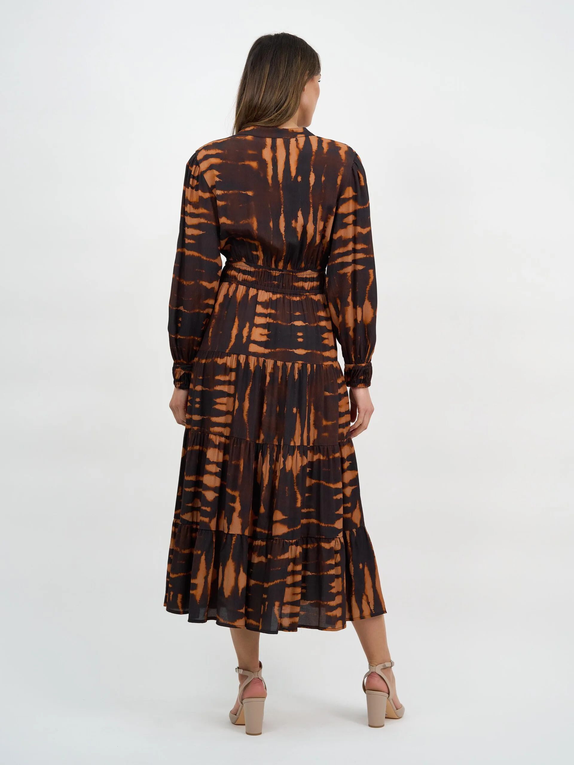 Viscose Tier Detail Dress Brown Liberty Rose Viscose Tier Detail Dress Brown Liberty Rose