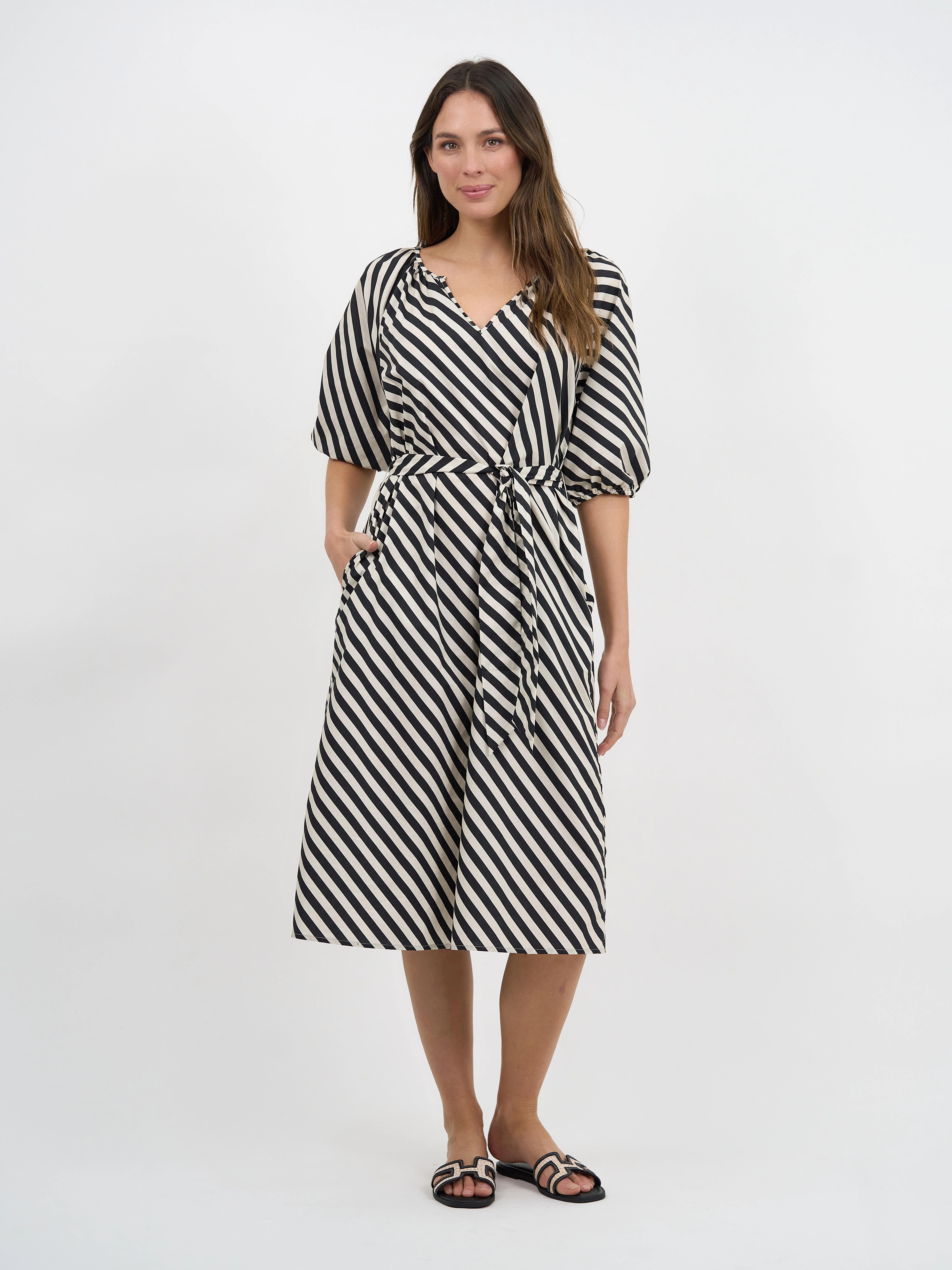 Cotton Midi Dress Stripe Liberty Rose