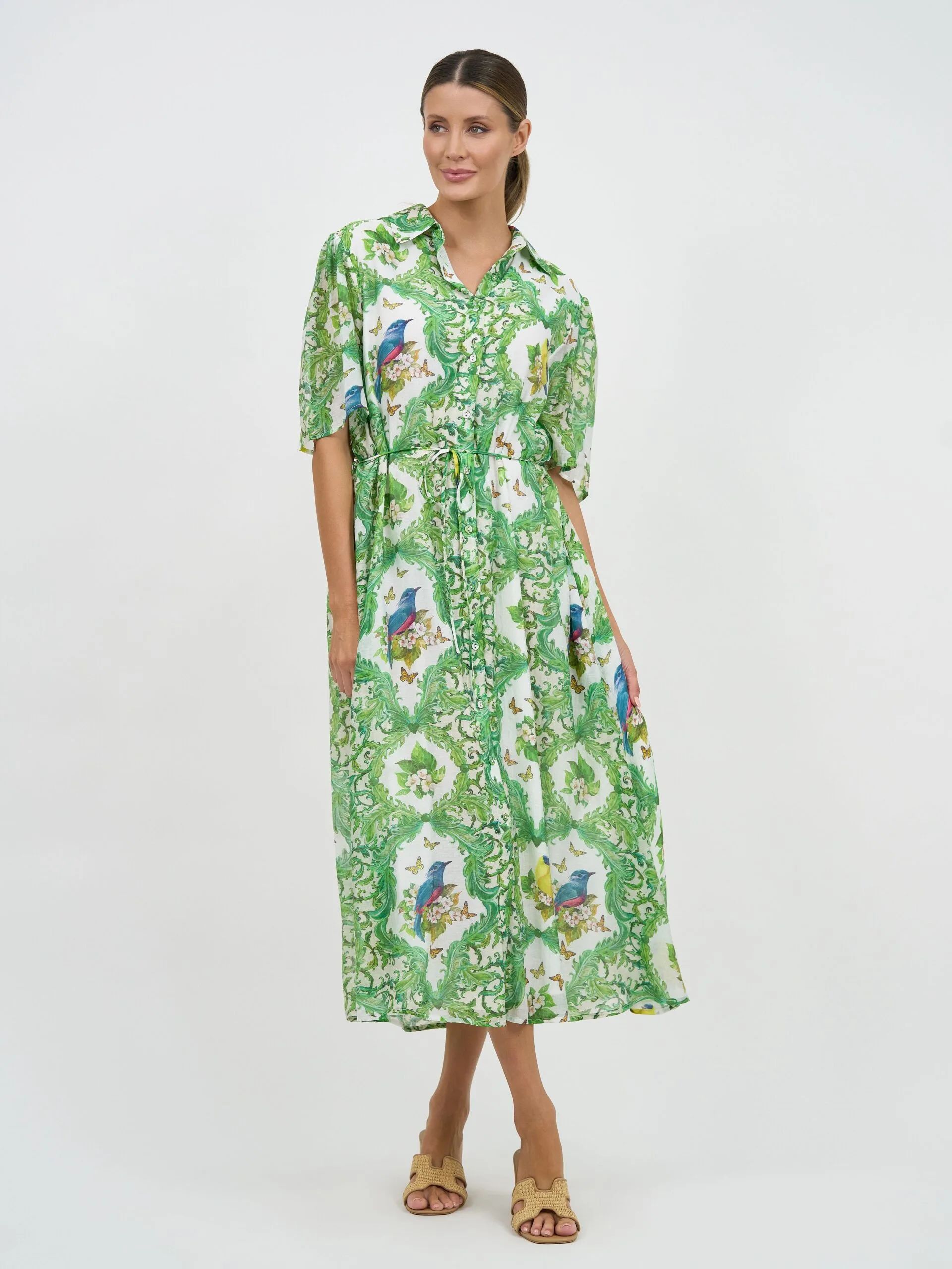 Flute Sleeve Shirt Dress Green Liberty Rose