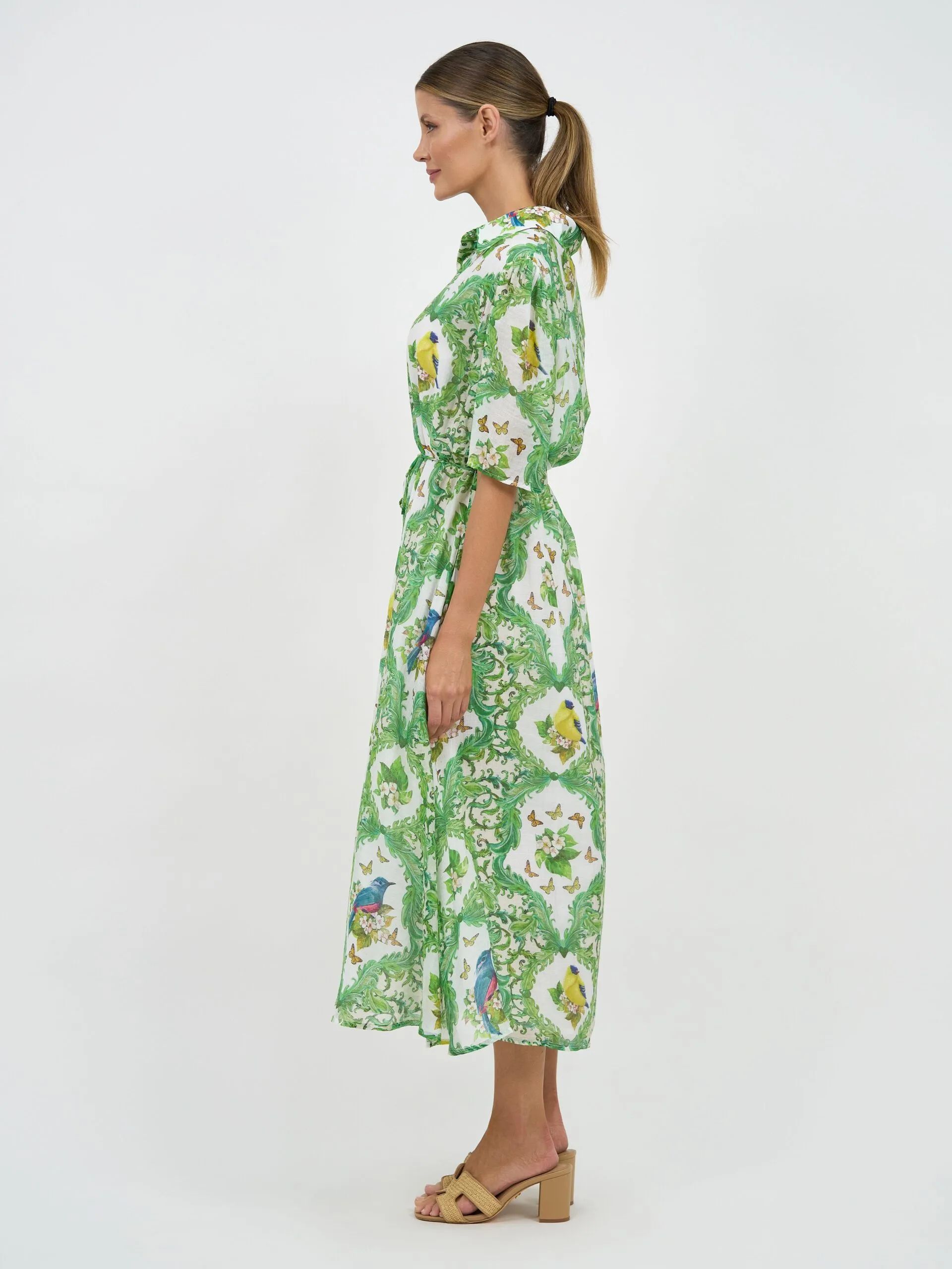 Flute Sleeve Shirt Dress Green Liberty Rose