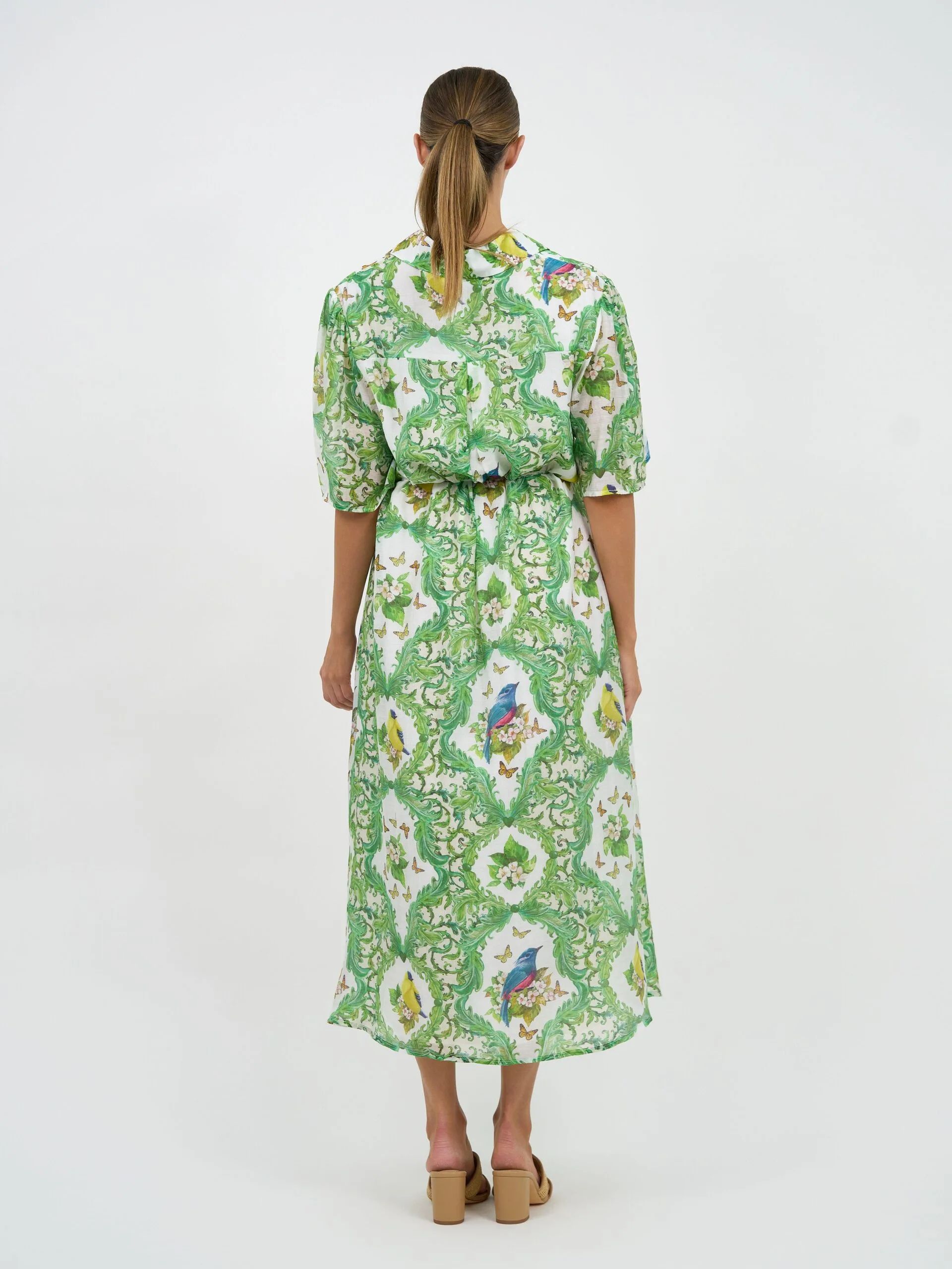 Flute Sleeve Shirt Dress Green Liberty Rose