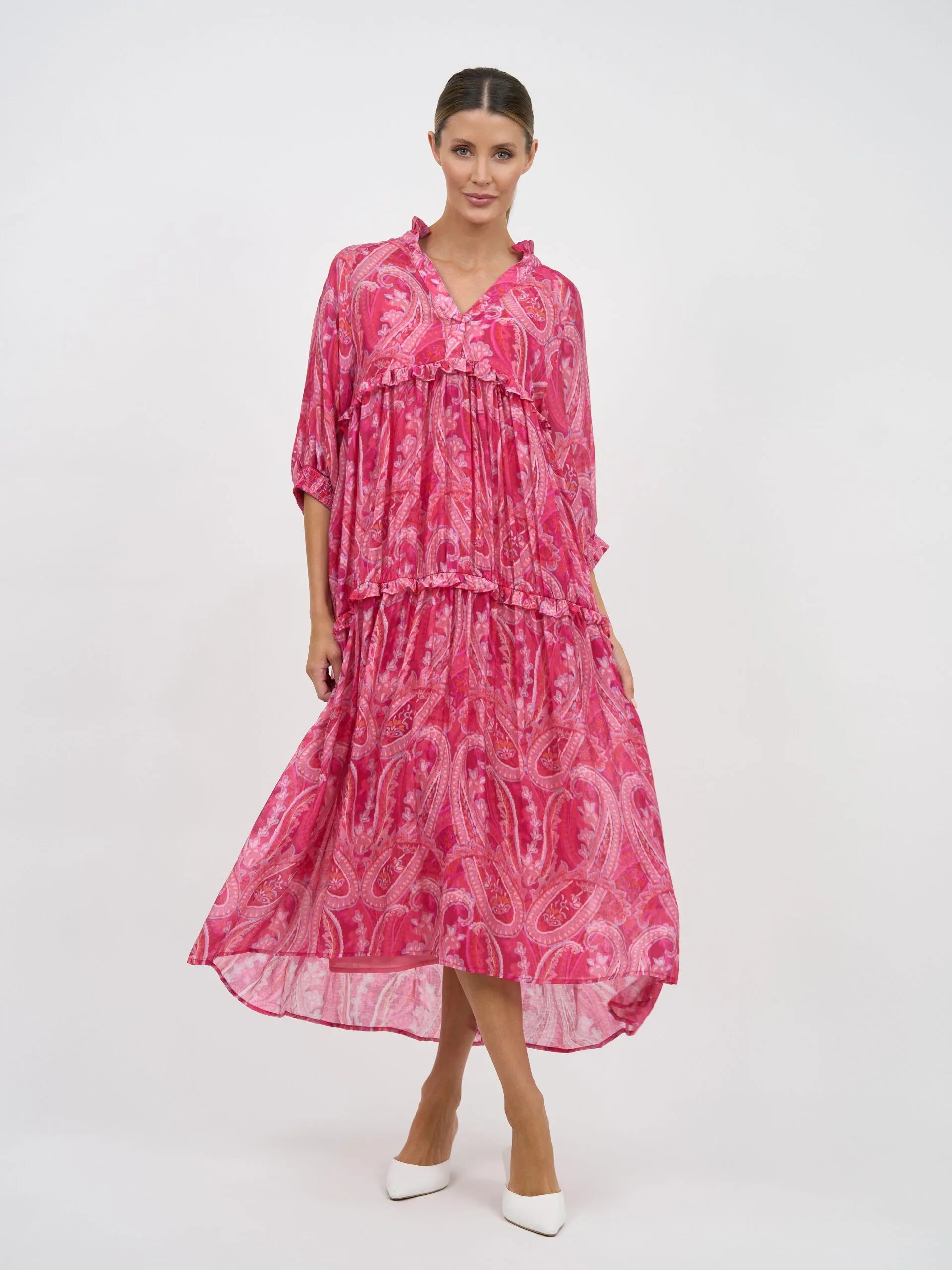 Tiered Midi Dress Pink Liberty Rose