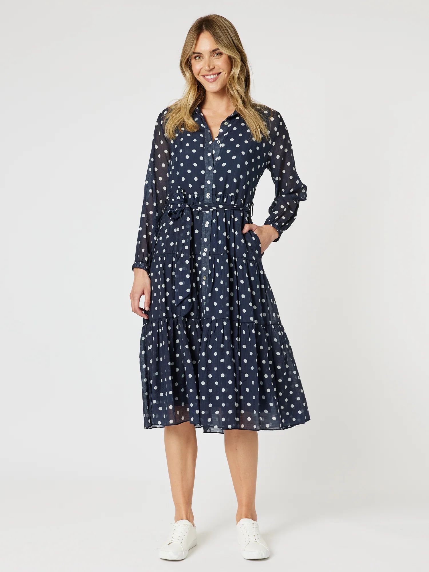 Sorrento Spot Button Dress Navy Gordon Smith Sorrento Spot Button Dress Navy Gordon Smith
