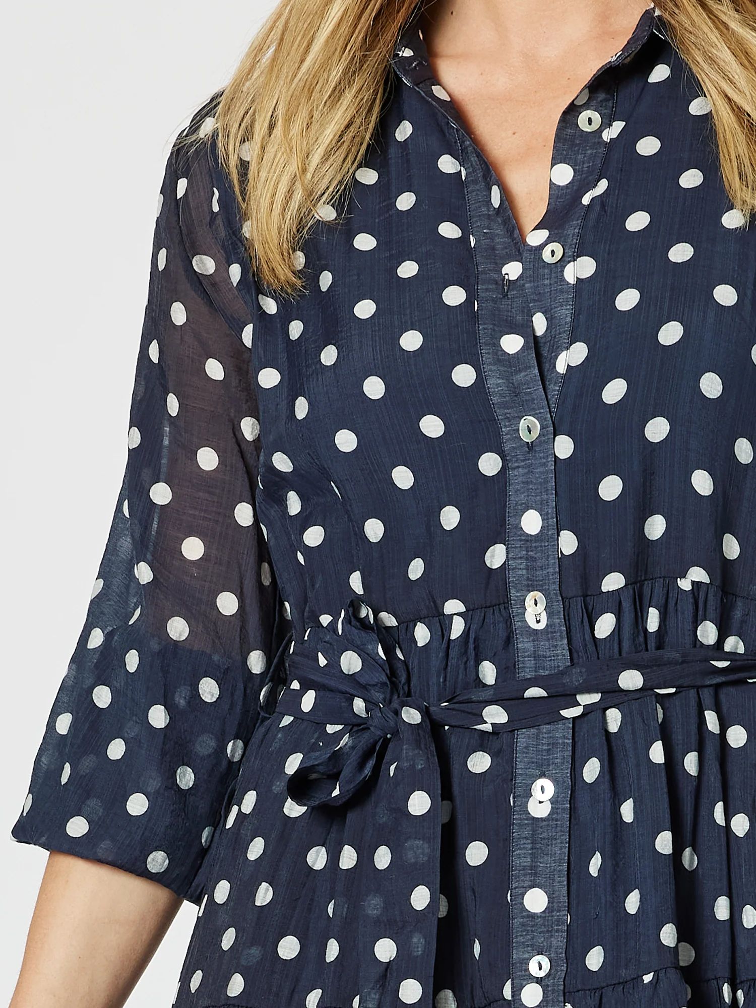 Sorrento Spot Button Dress Navy Gordon Smith Sorrento Spot Button Dress Navy Gordon Smith