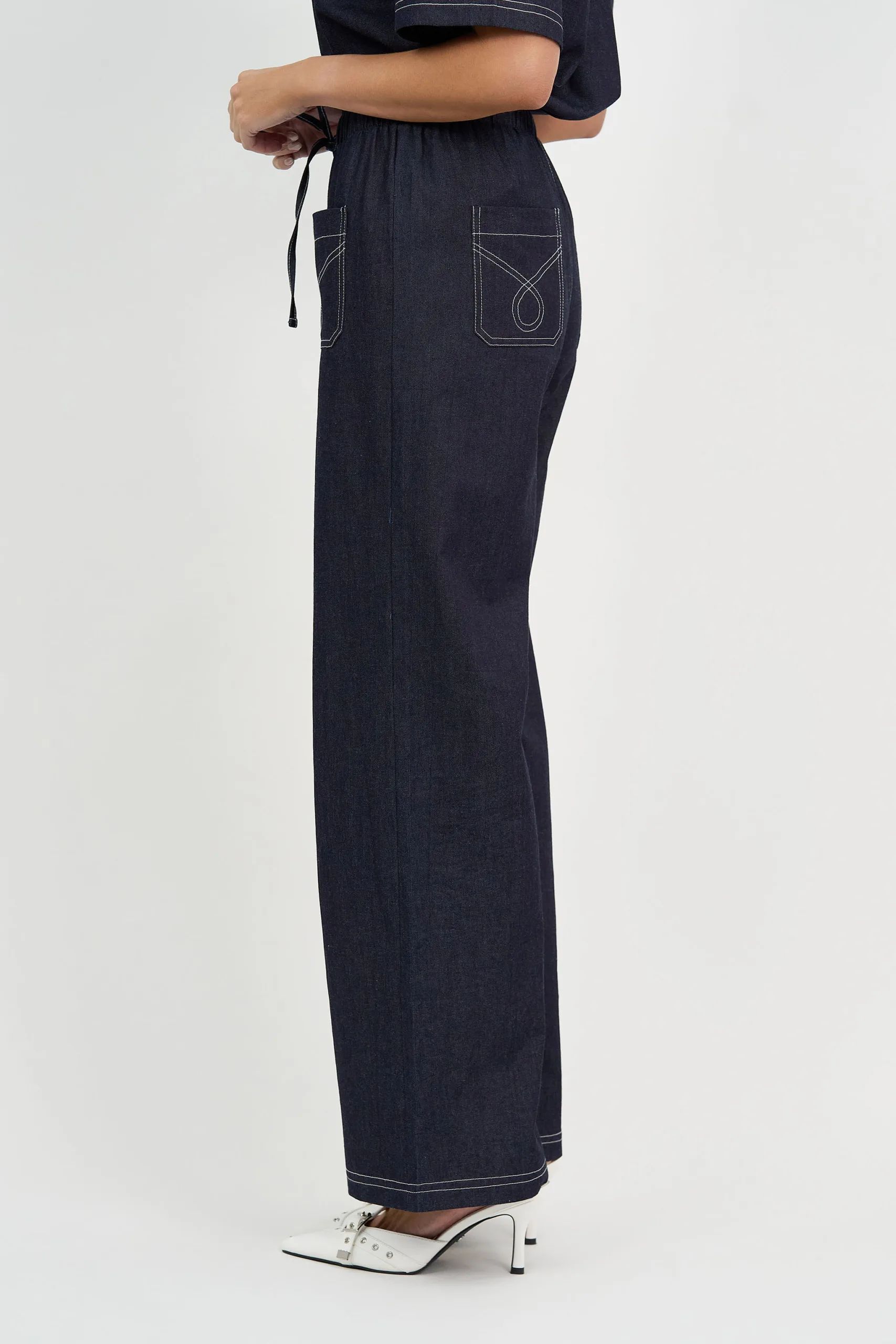 Patch Pocket Drawstring Denim Dark Denim Liberty Rose