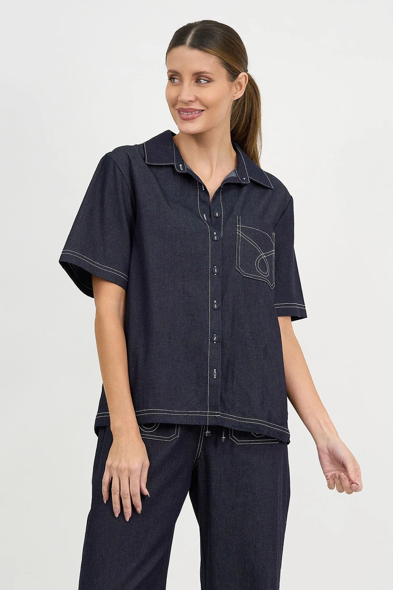 Patch Pocket Denim Shirt Dark Denim Liberty Rose