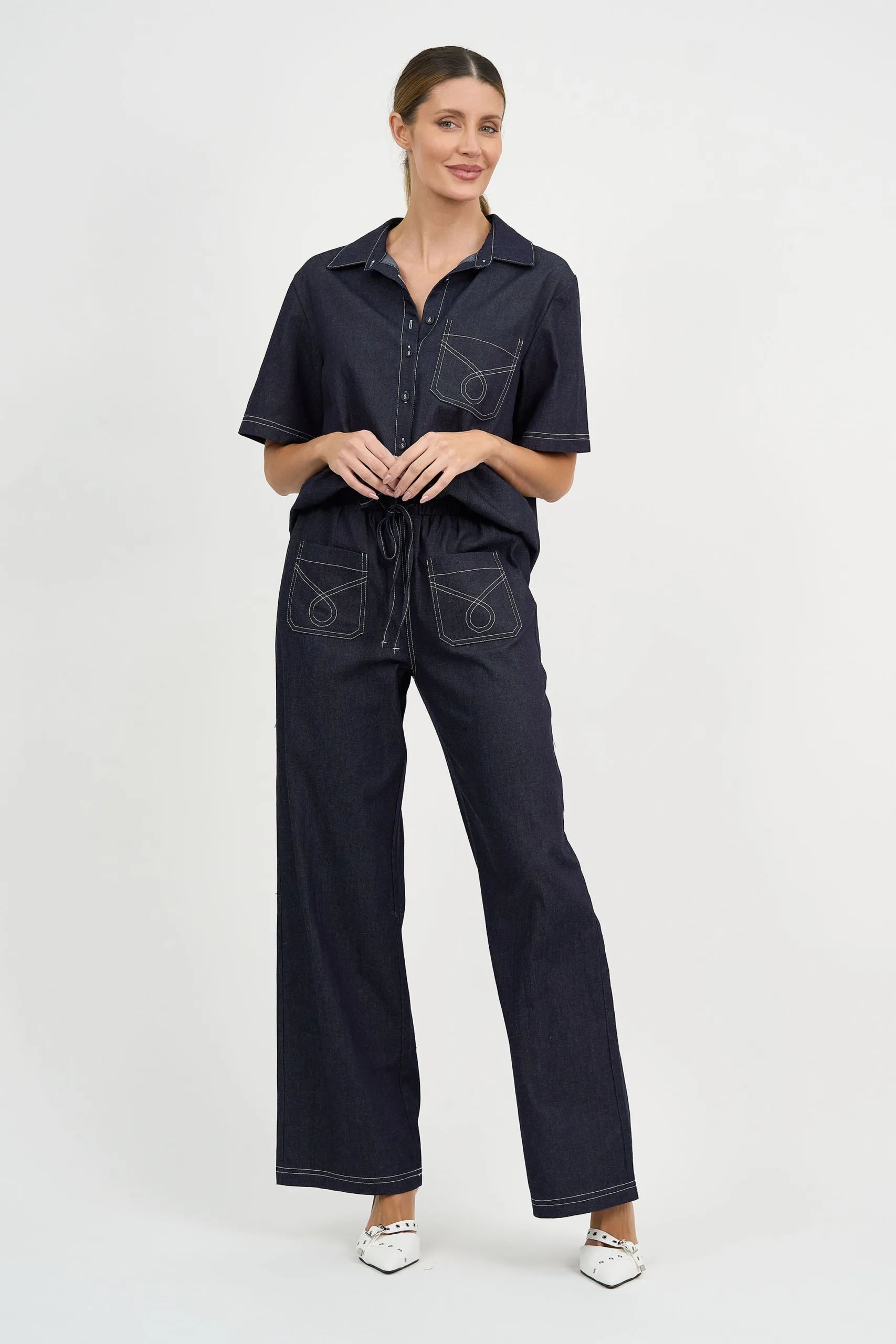 Patch Pocket Denim Shirt Dark Denim Liberty Rose