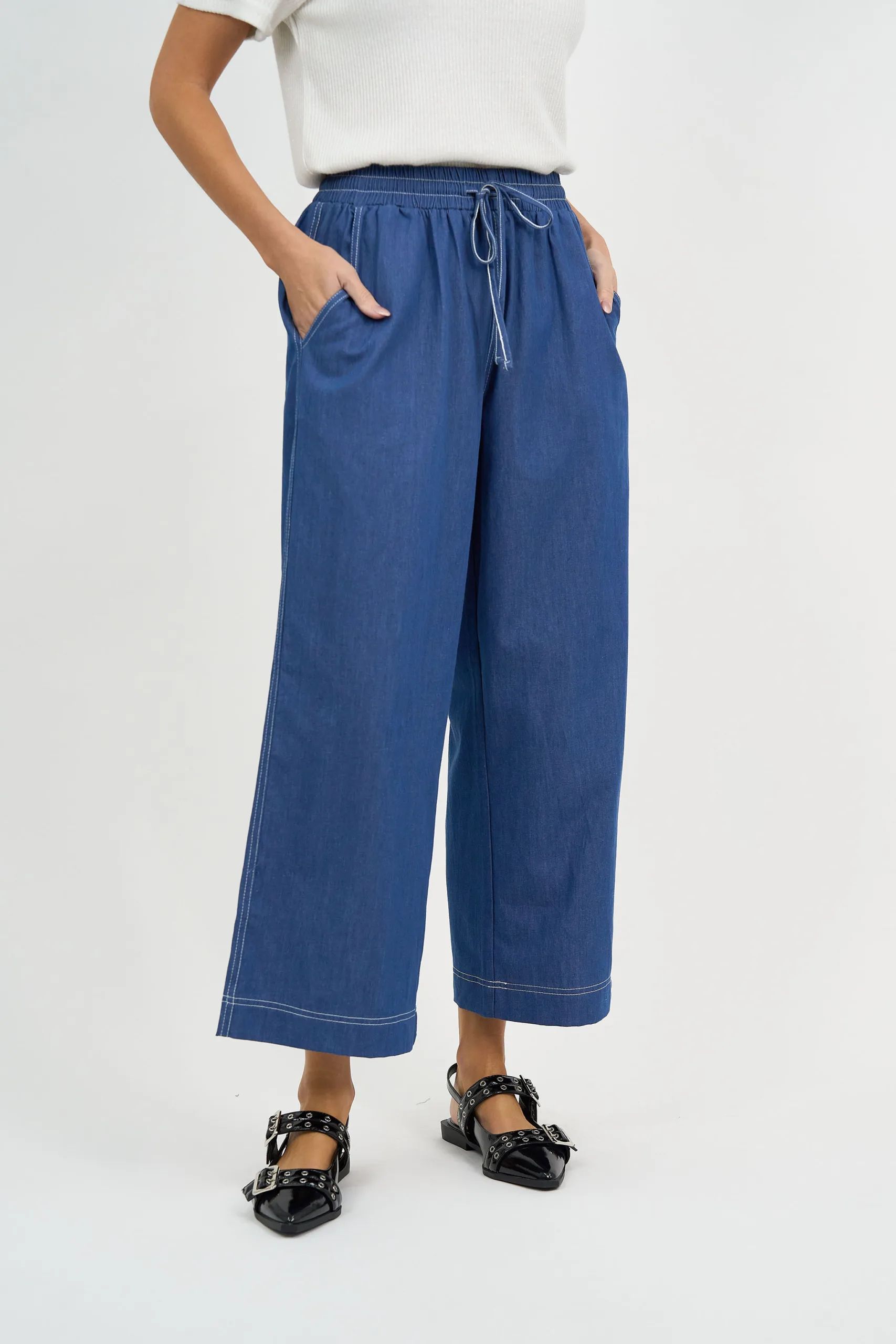 Drawstring Waist Denim Light Denim Liberty Rose