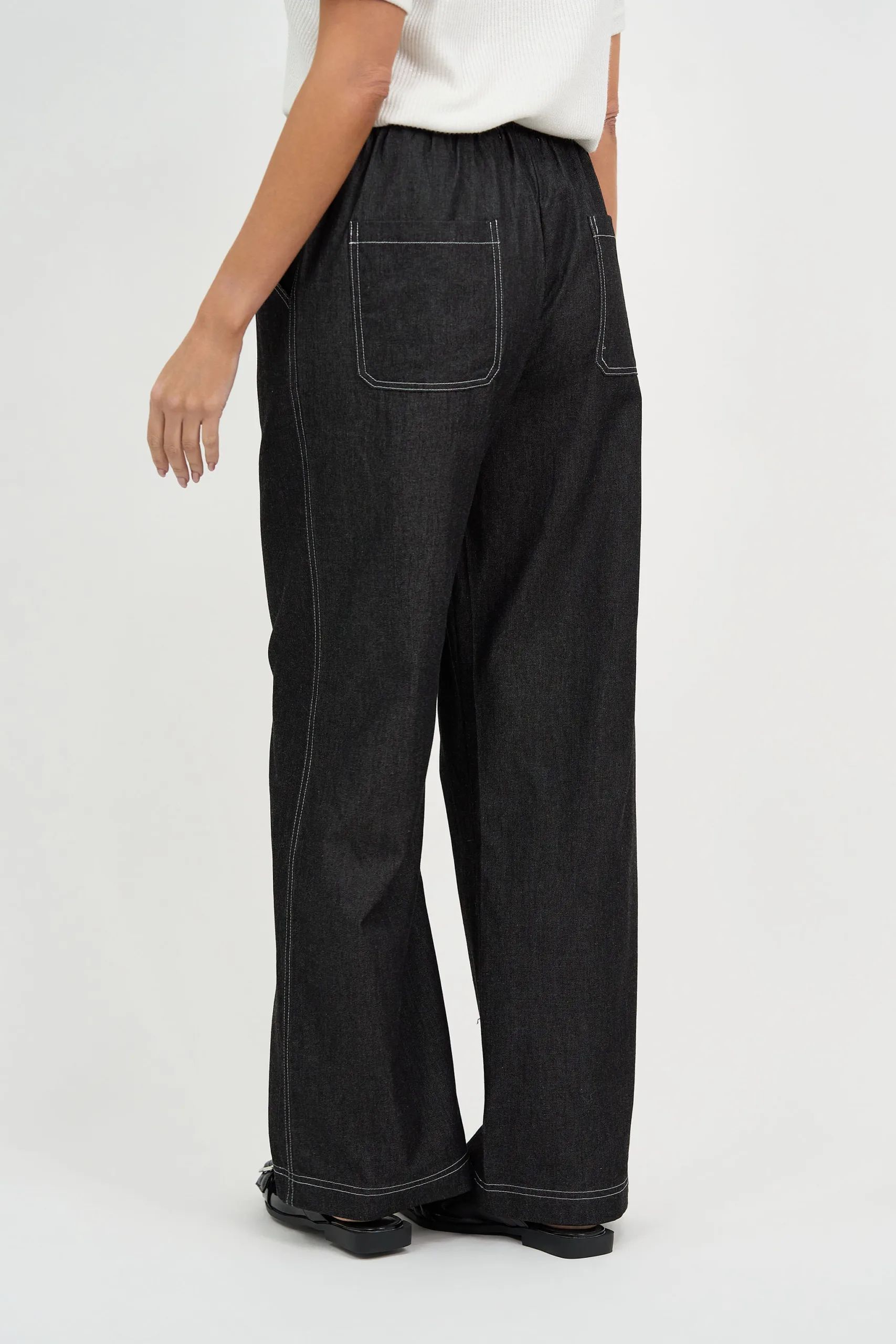 Contrast Stitch Drawstring Denim Black Liberty Rose