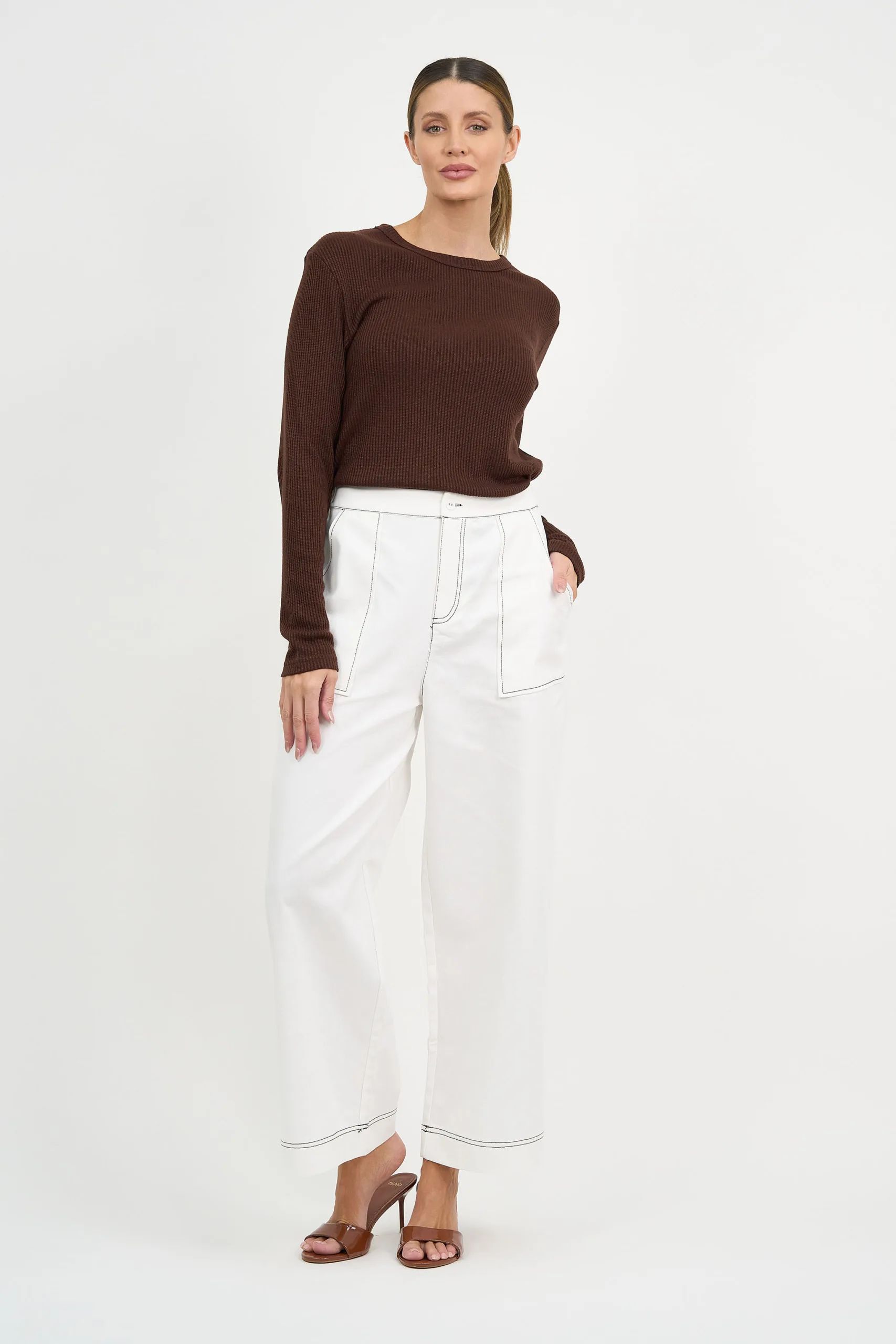 Stitch Detail Denim Pant White Liberty Rose