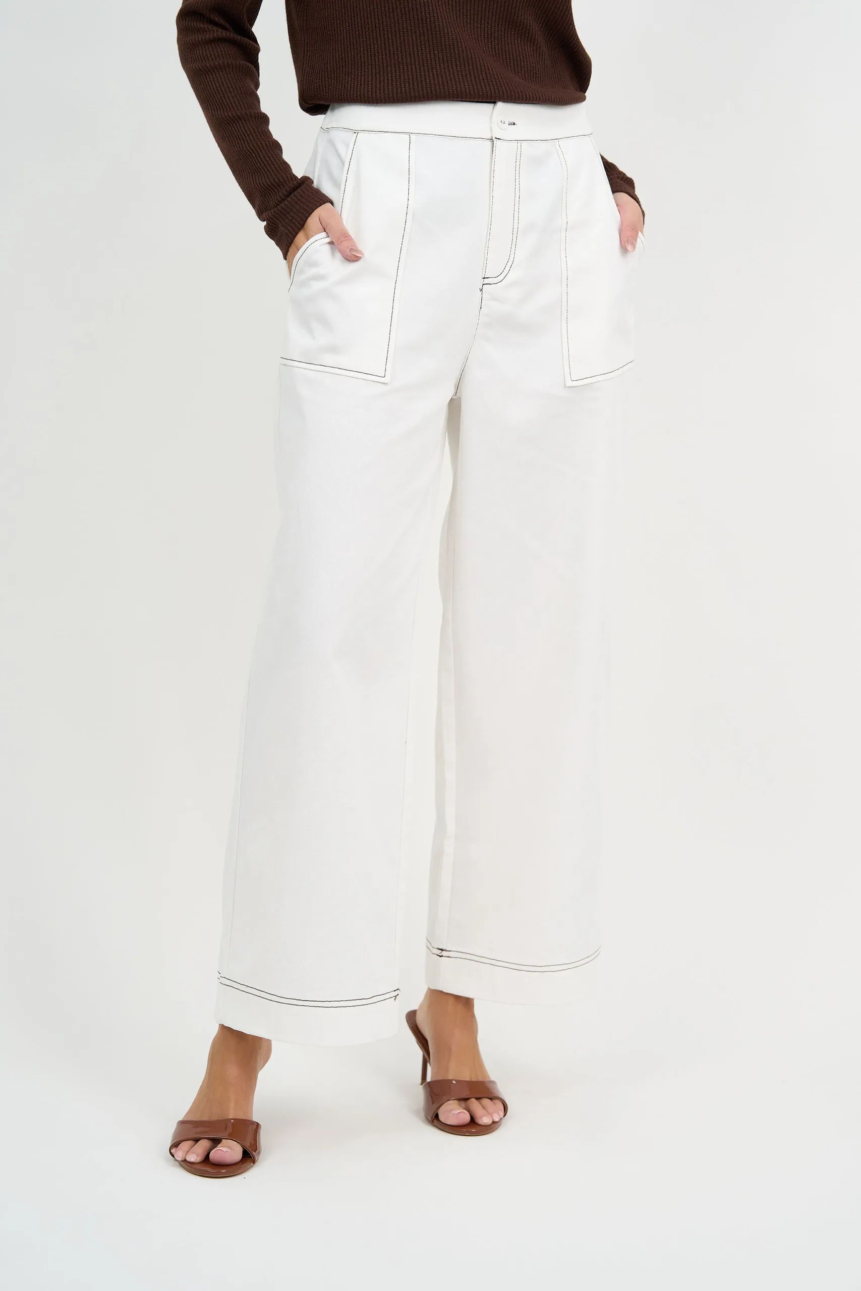 Stitch Detail Denim Pant White Liberty Rose