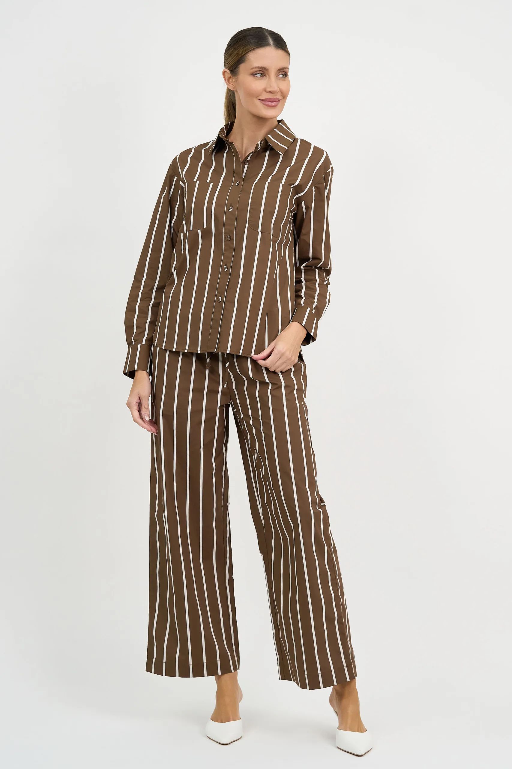 Cotton Stripe Shirt Chocolate Liberty Rose