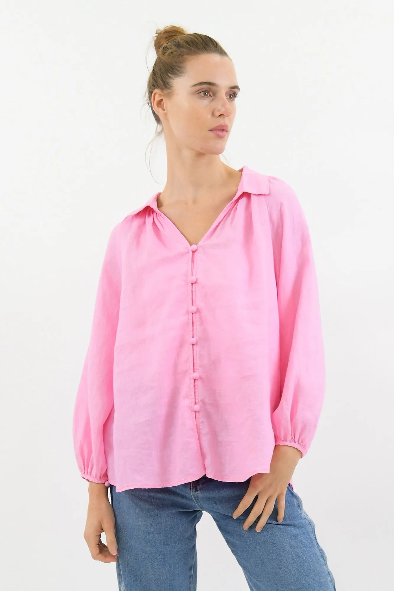 Linen Button Detail Shirt Candy Worthier