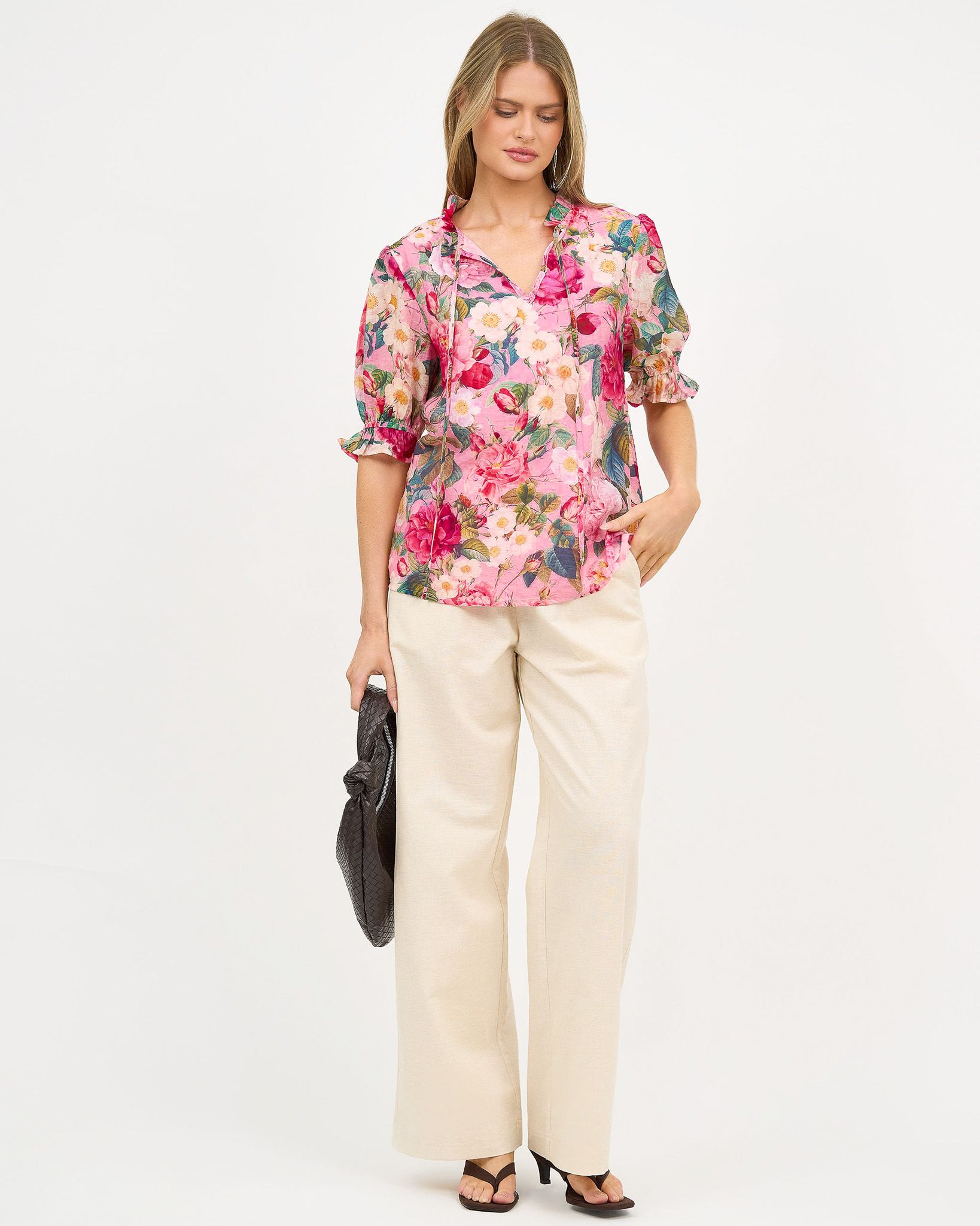 Frill Neck Tie Top Blush Liberty Rose