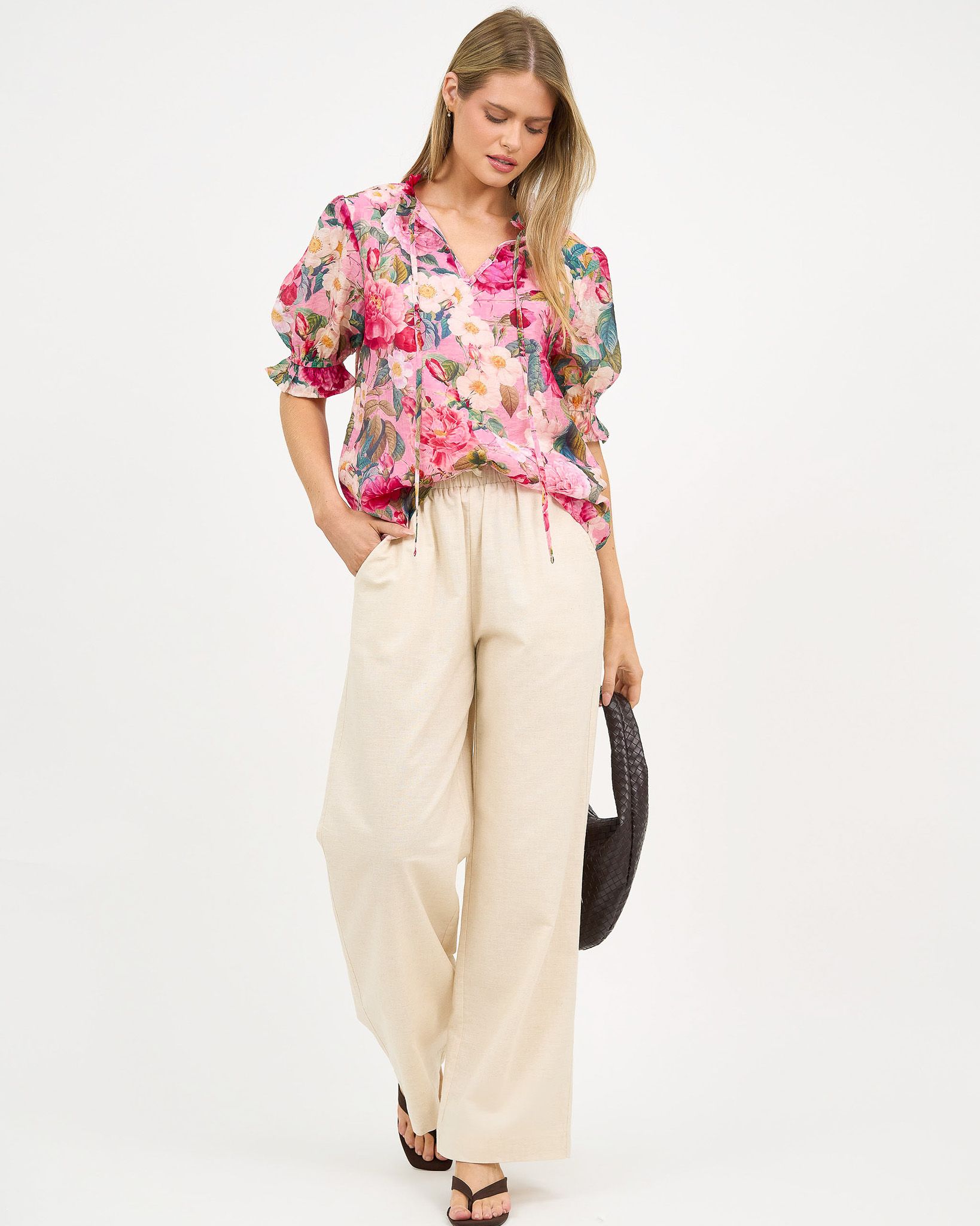 Frill Neck Tie Top Blush Liberty Rose