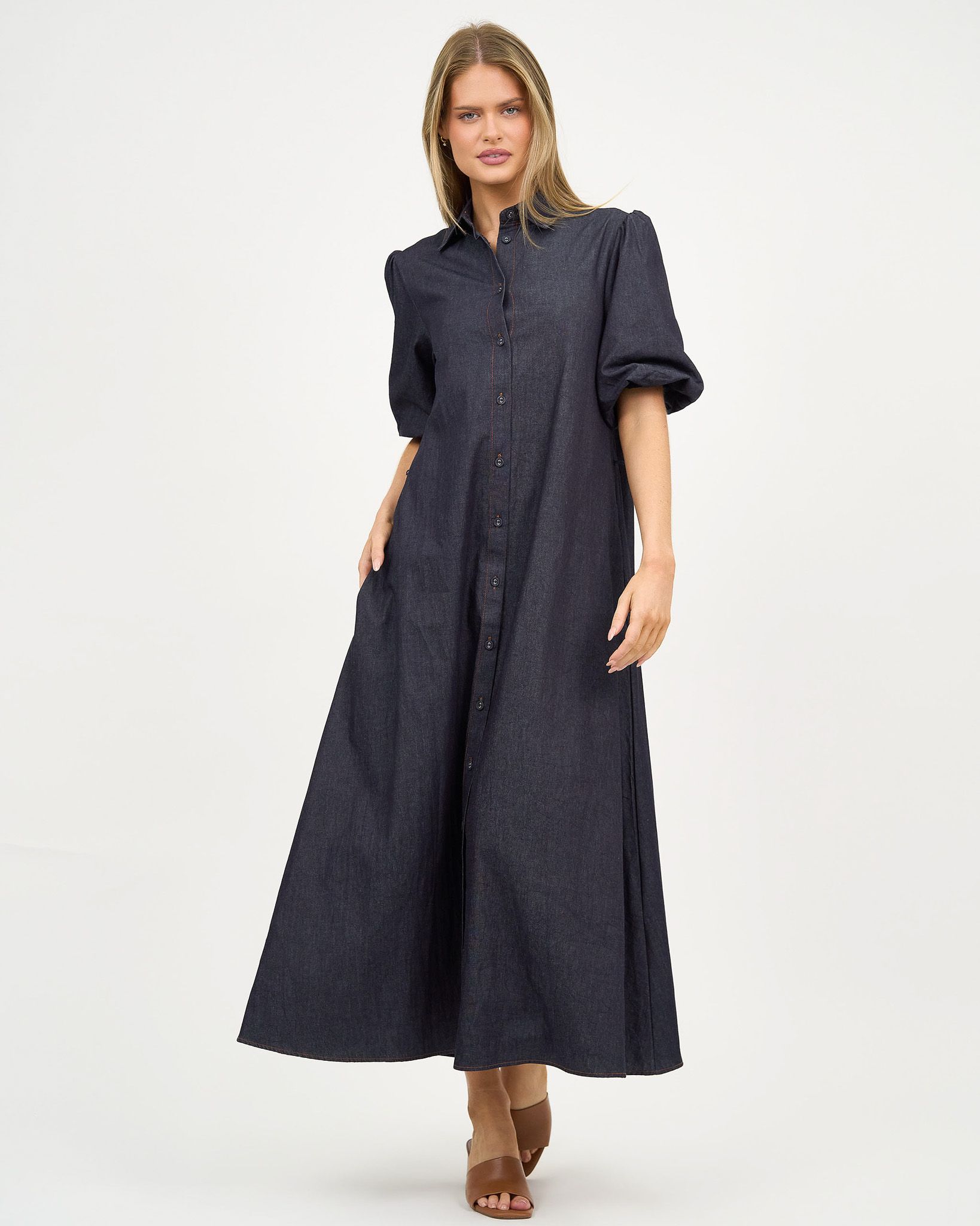 Maxi Light Denim Shirt Dress Dark Denim Liberty Rose