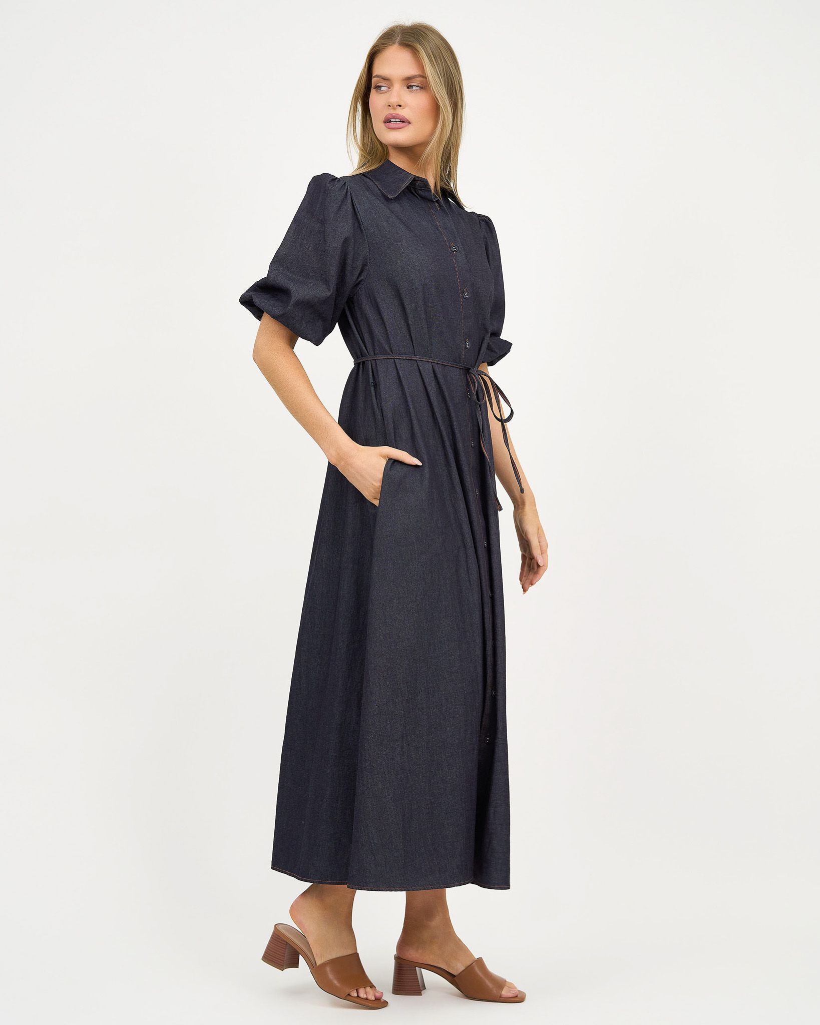 Maxi Light Denim Shirt Dress Dark Denim Liberty Rose