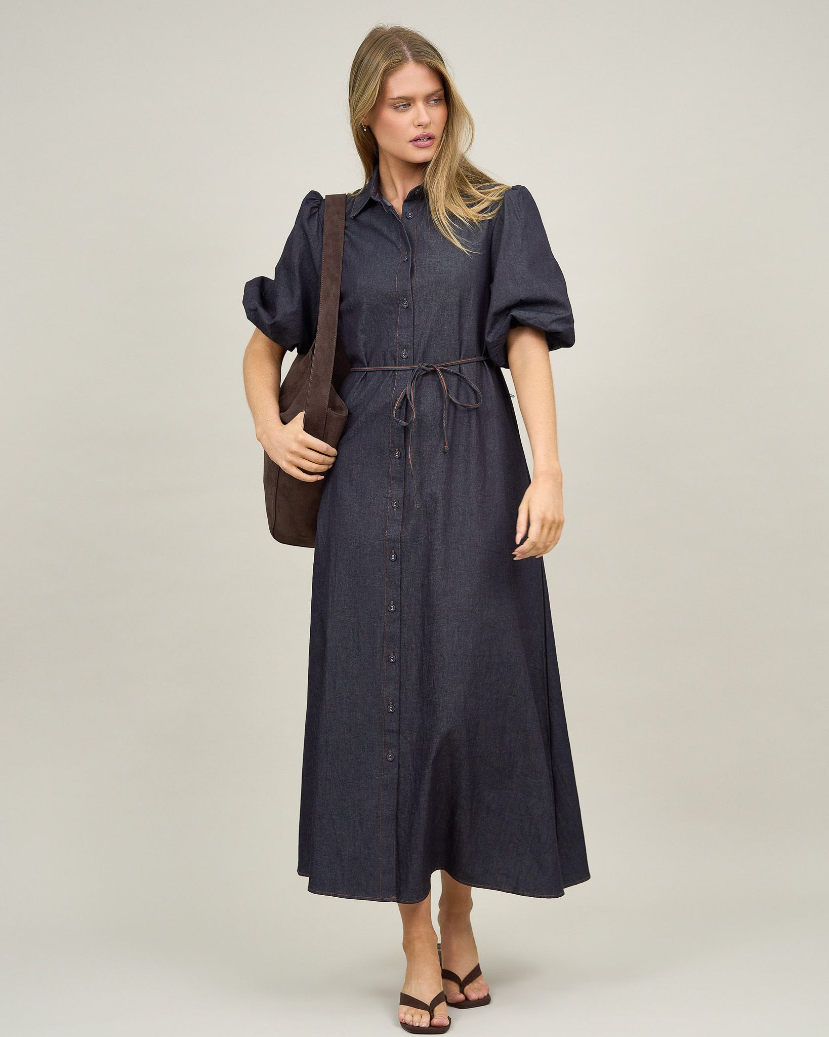 Maxi Light Denim Shirt Dress Dark Denim Liberty Rose