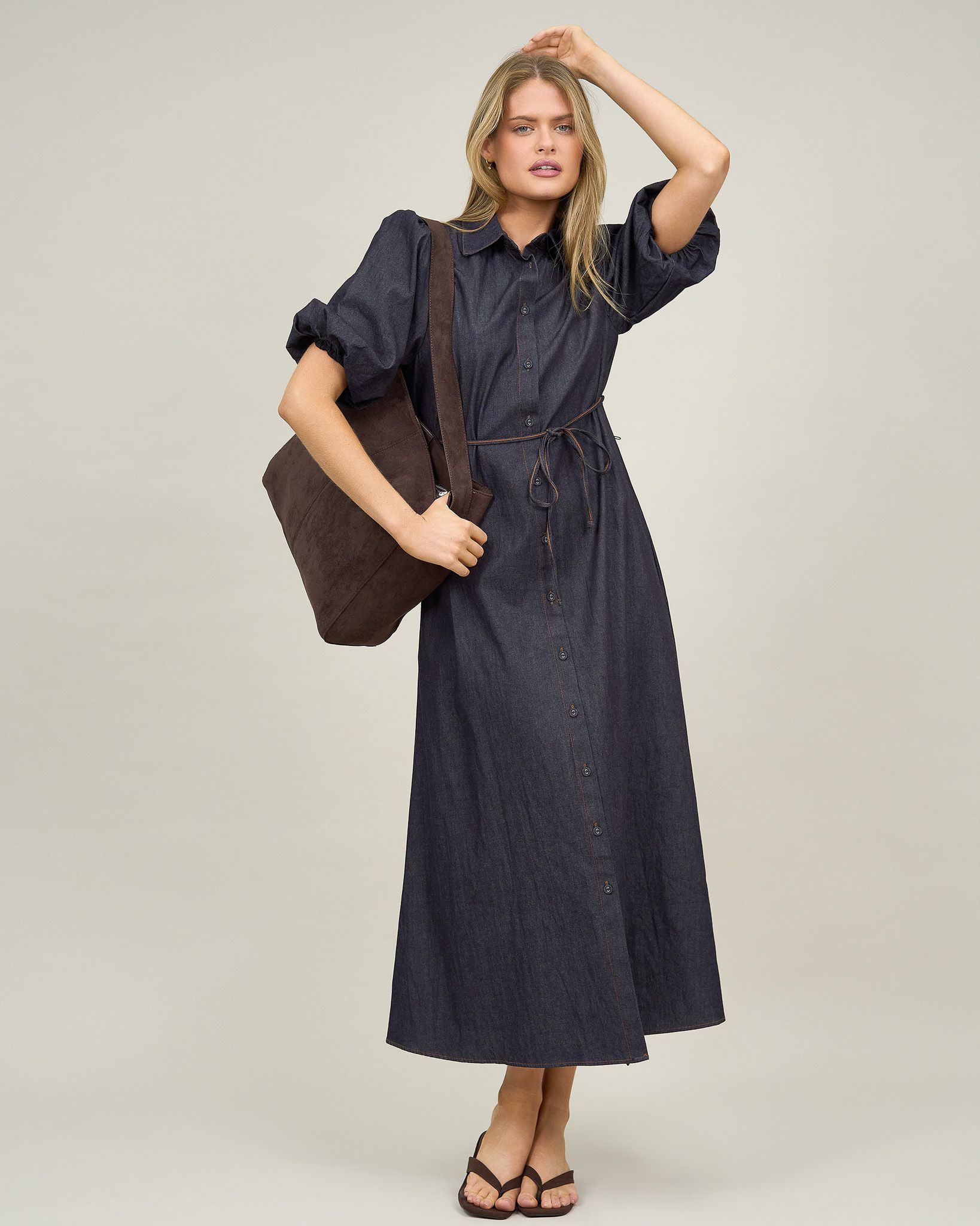 Maxi Light Denim Shirt Dress Dark Denim Liberty Rose