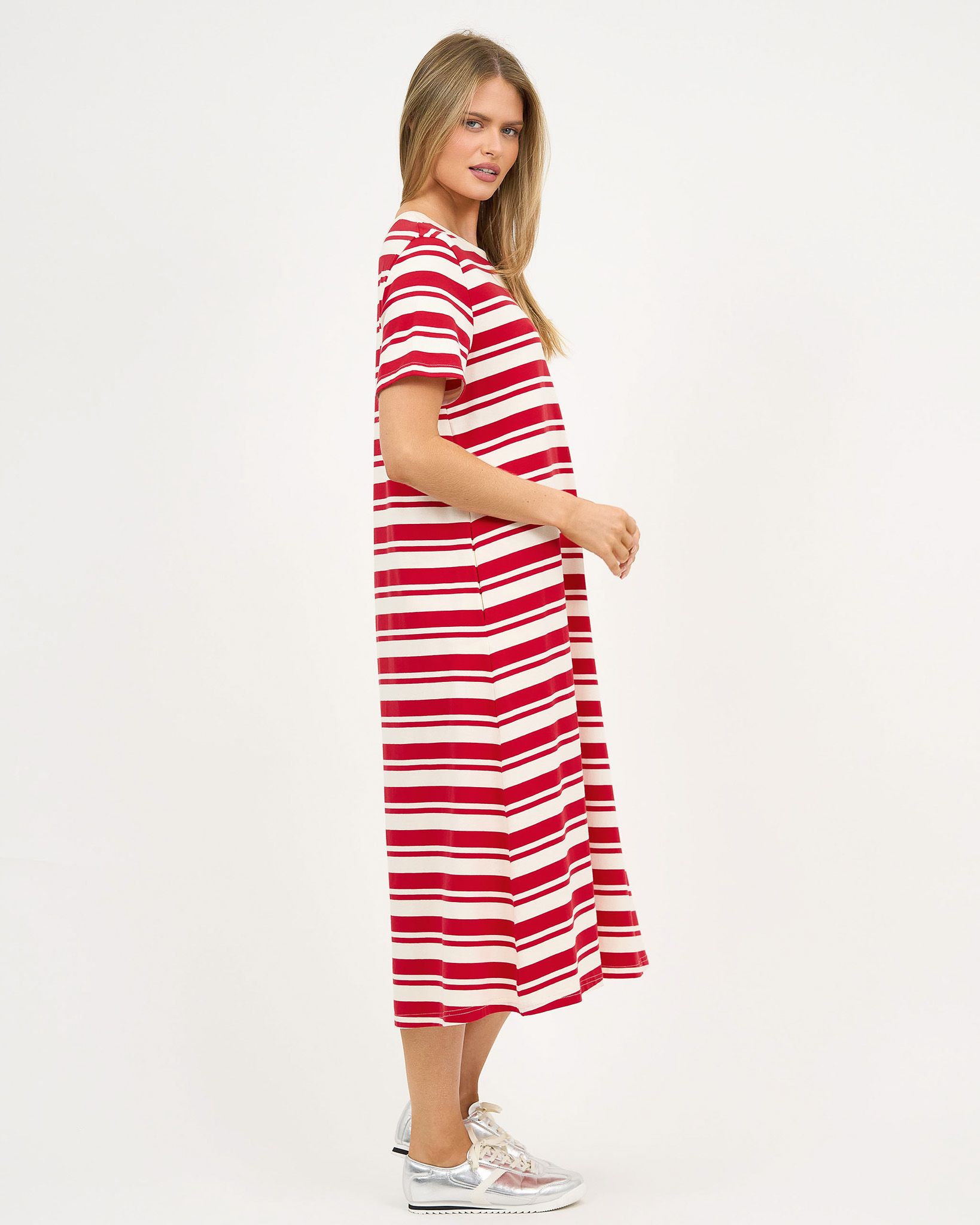 Straight Cotton Jersey Dress Red Liberty Rose
