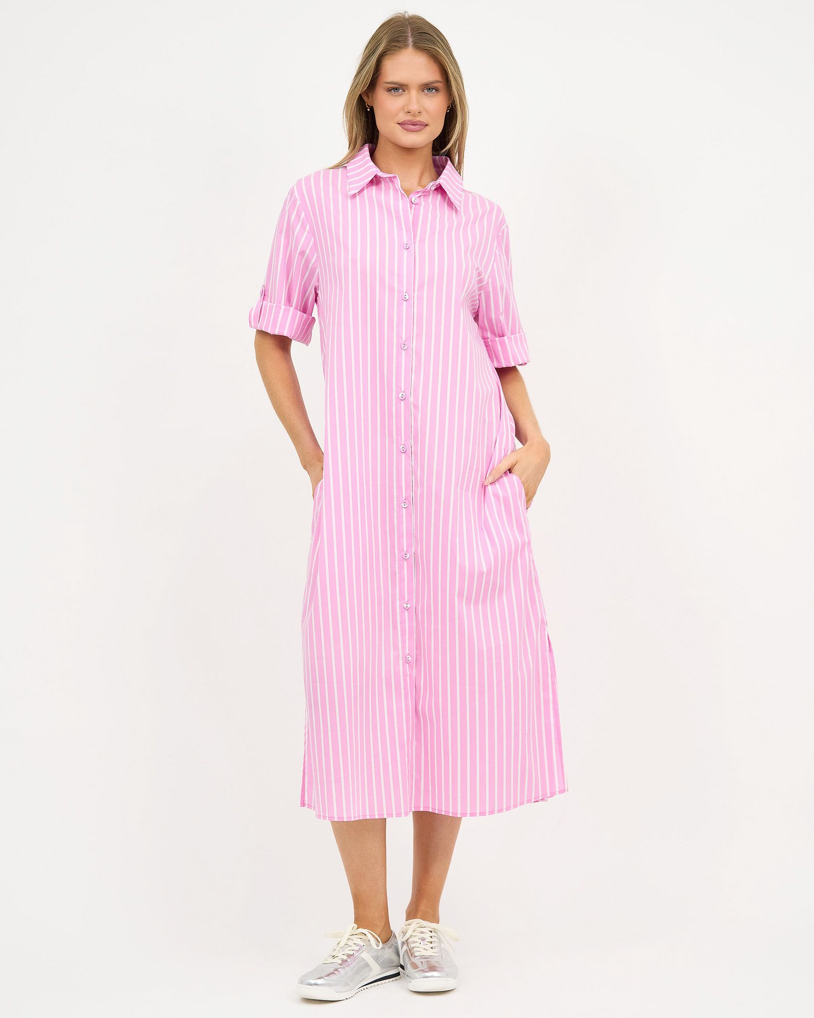 Midi Shirt Dress Pink Liberty Rose