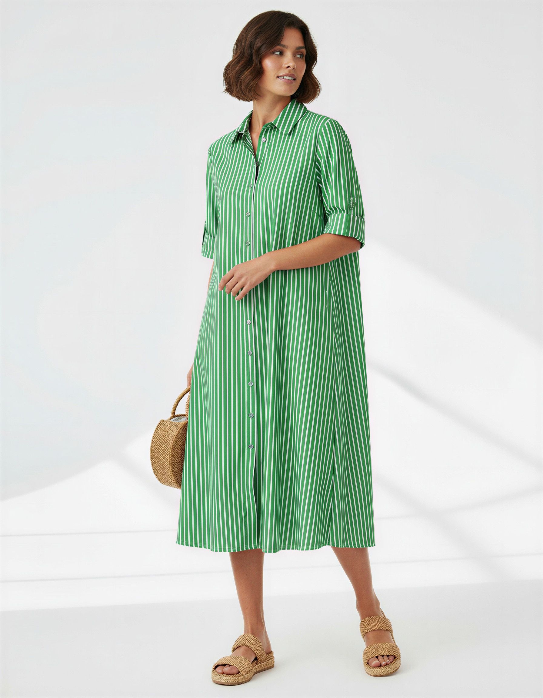 Cotton Relaxed Shirt Dress Green Liberty Rose