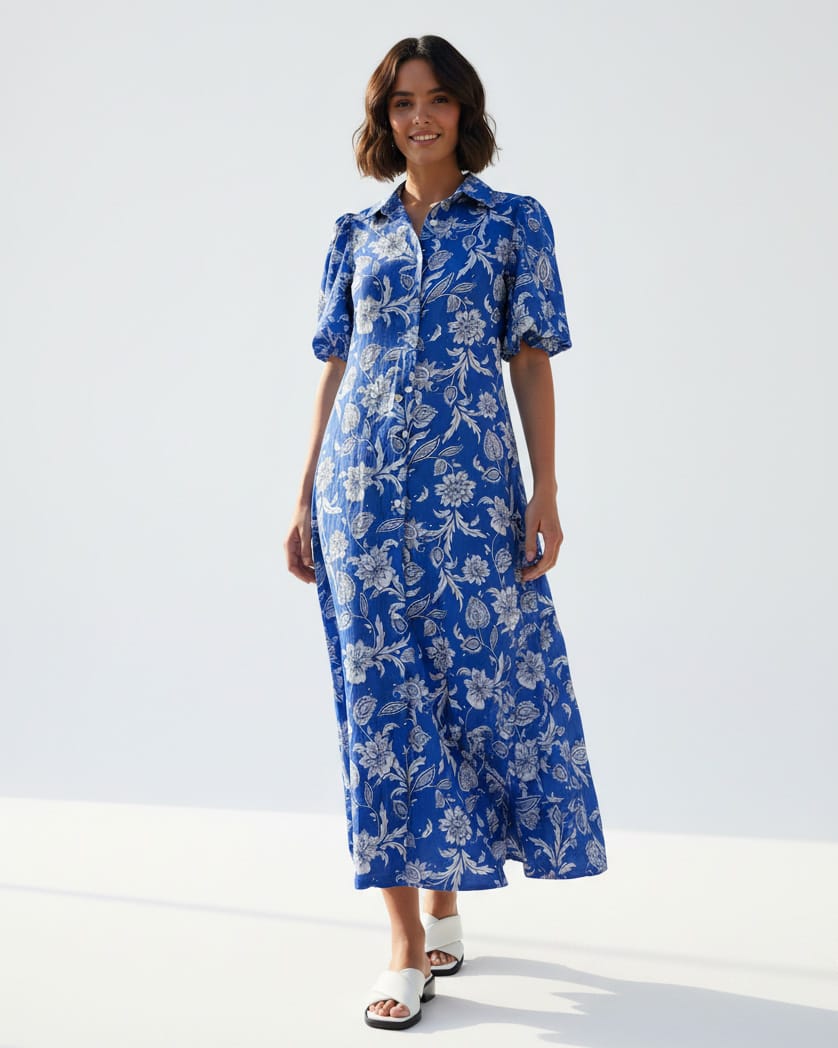 Maxi Cotton Shirt Dress Royal Blue Liberty Rose