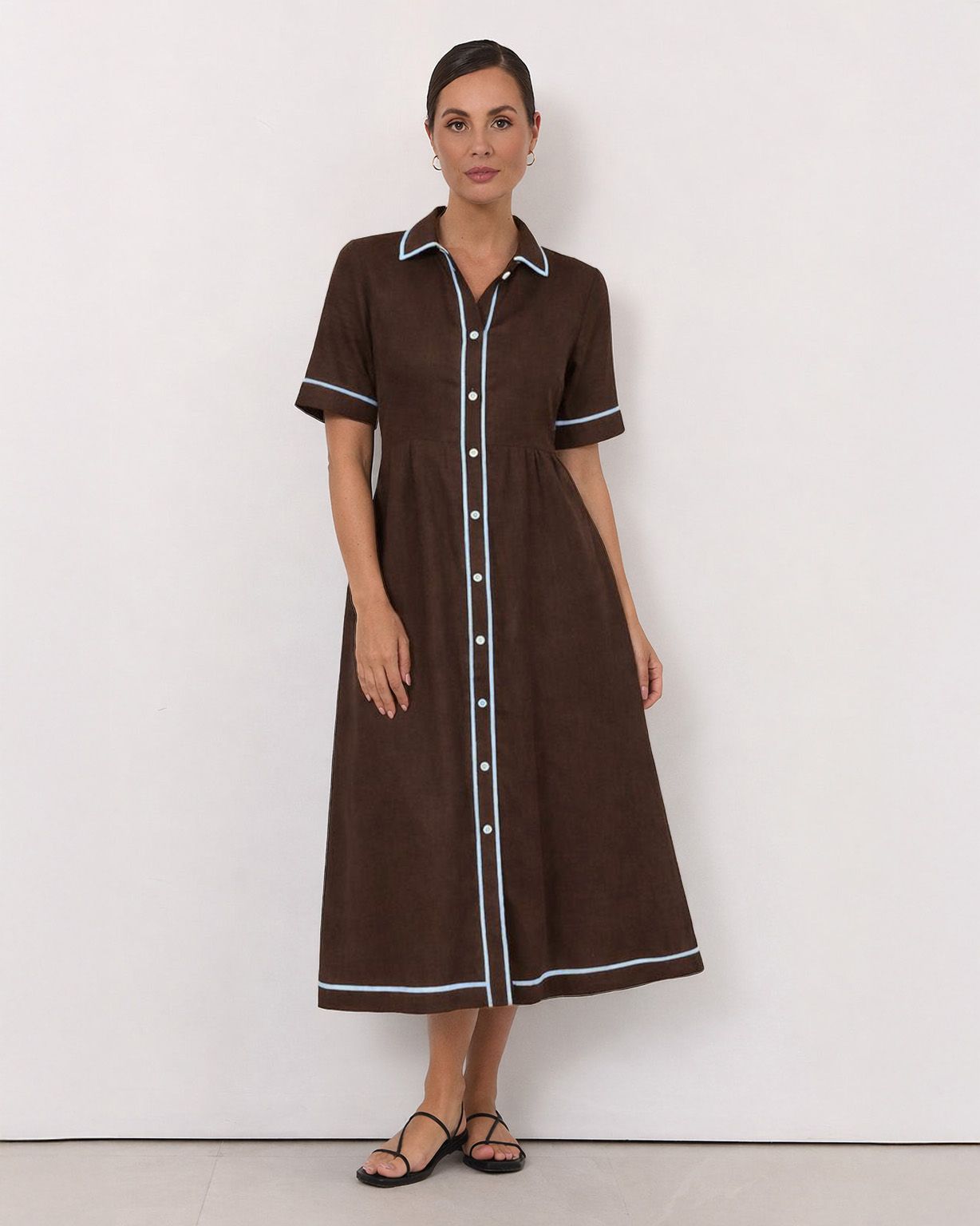 Trim Detail Shirt Dress Espresso Liberty Rose