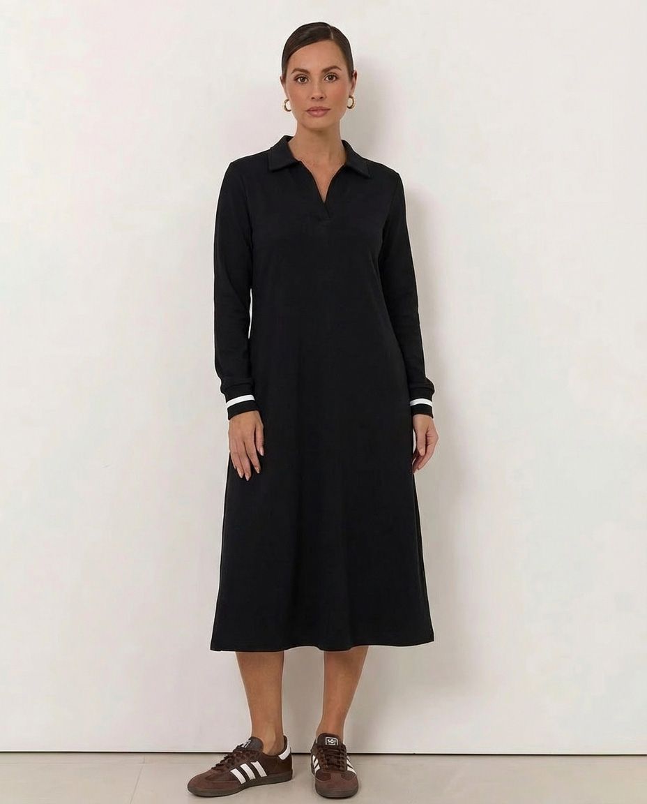 Trim LS Polo Jersey Dress Black Liberty Rose