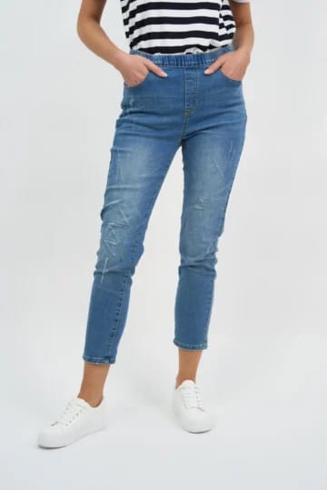 Distressed Pull On Jean Blue Threadz Distressed Pull On Jean Blue Threadz