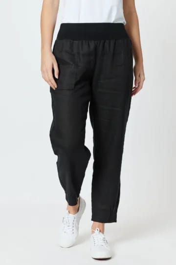 Jersey Waist Linen Pant Black Gordon Smith