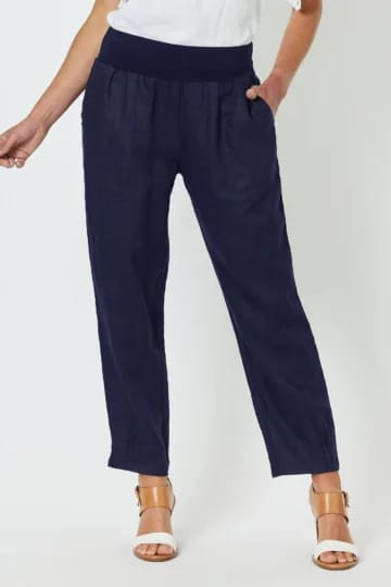 Jersey Waist Linen Pant Navy Gordon Smith