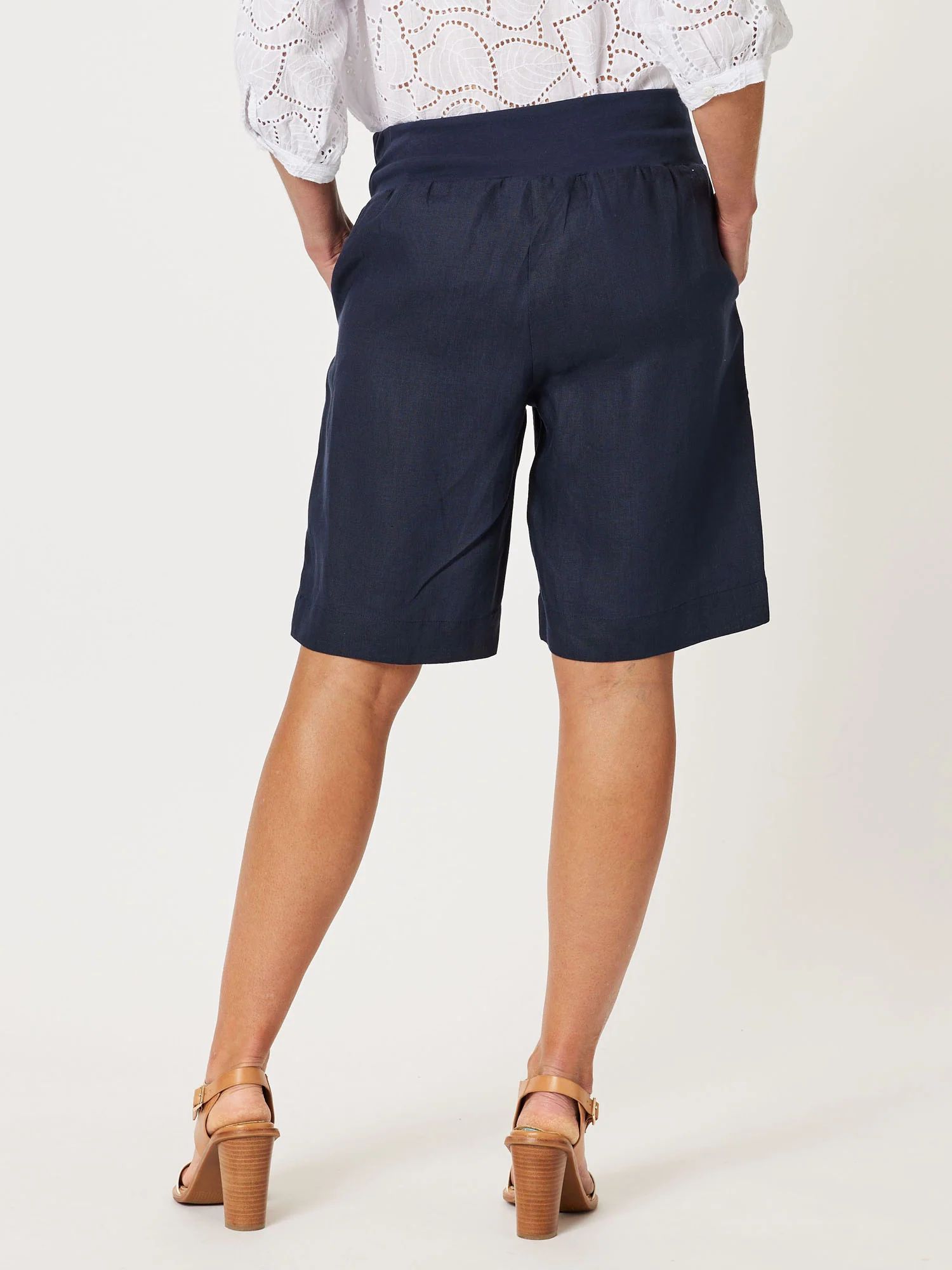 Jersey Waist Linen Short Navy Gordon Smith