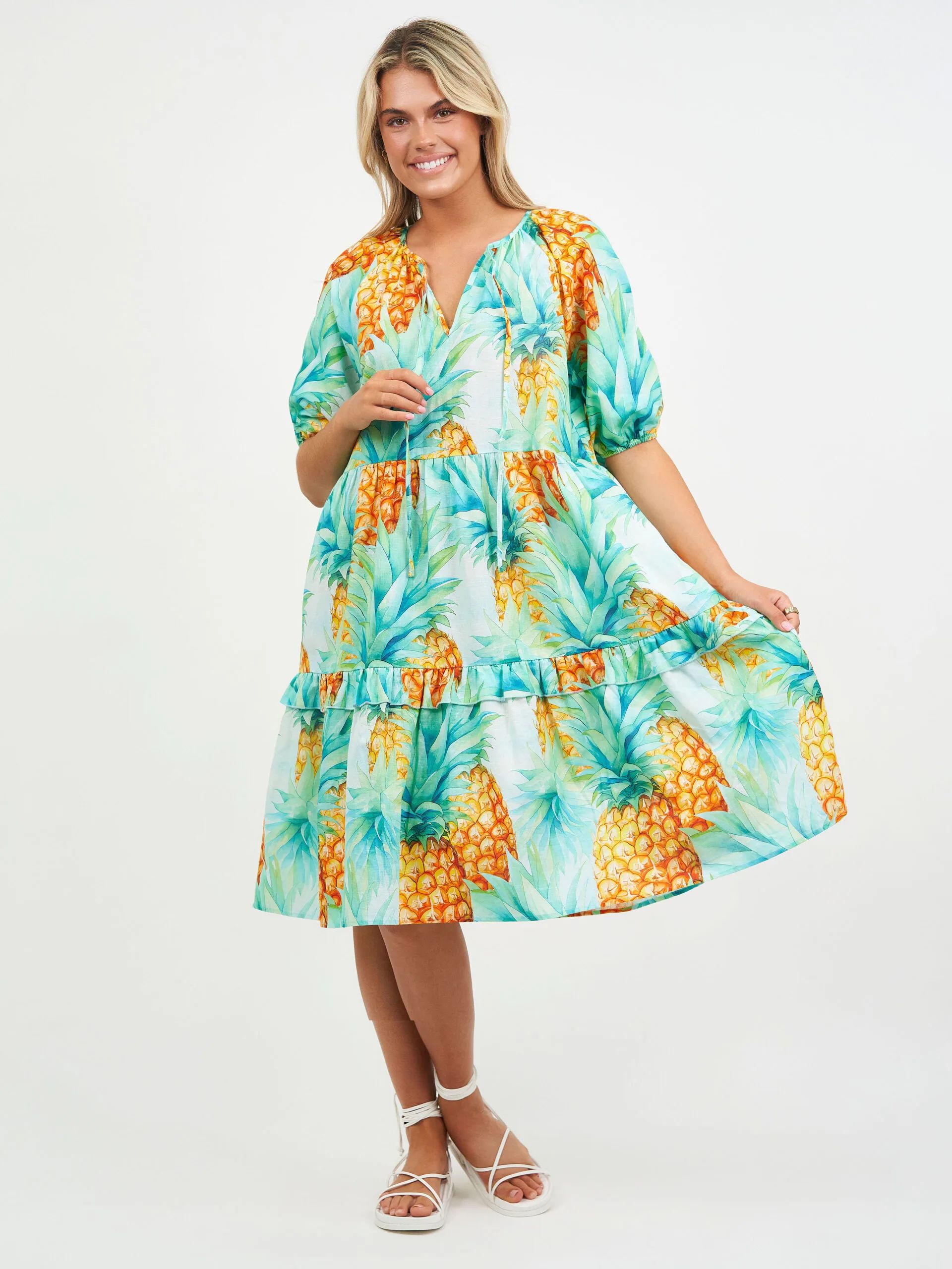 Tier Frill Relaxed Dress Pineapple Liberty Rose Tier Frill Relaxed Dress Pineapple Liberty Rose