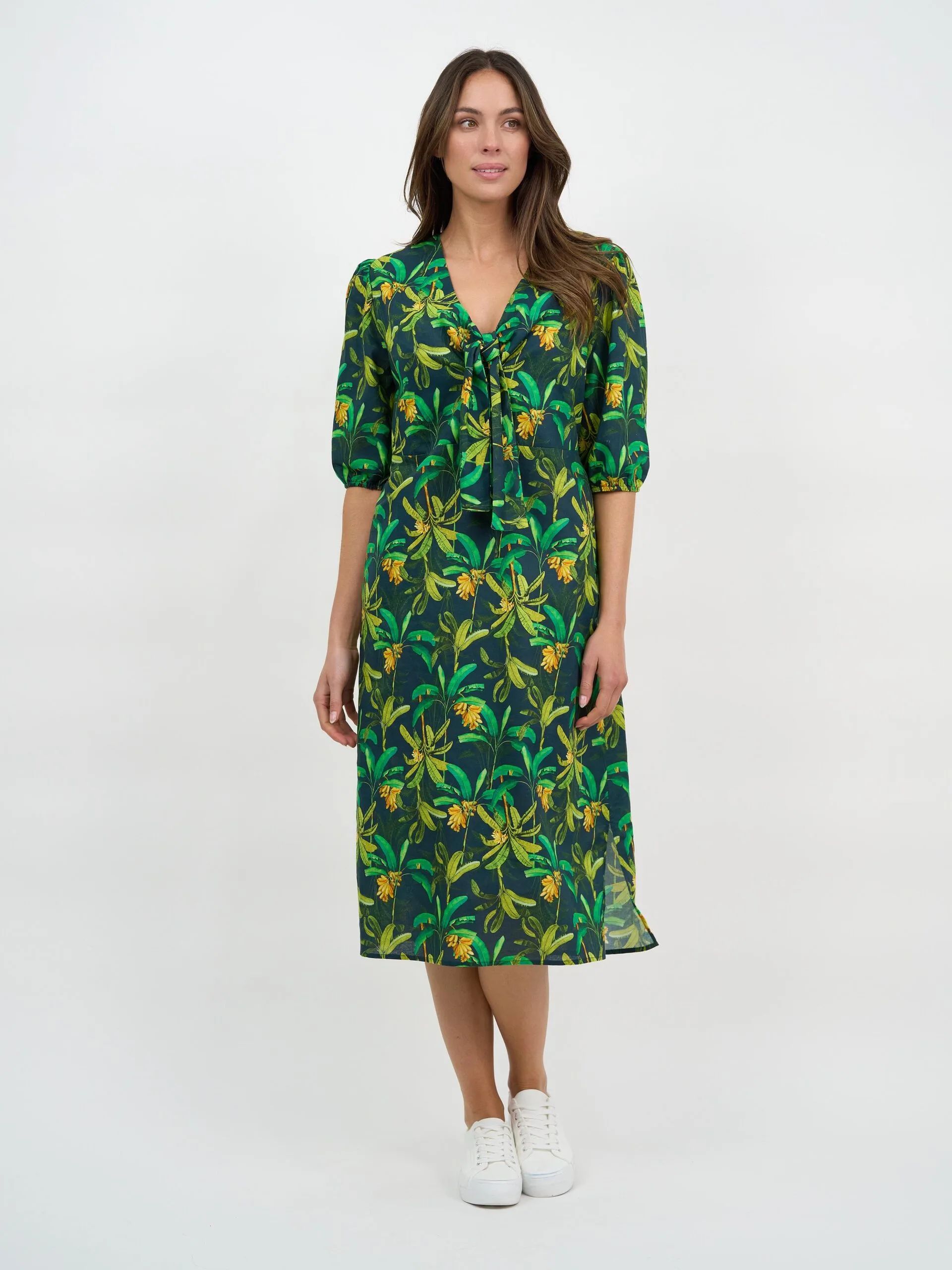 Tie Bust Linen Dress Green Liberty Rose Tie Bust Linen Dress Green Liberty Rose
