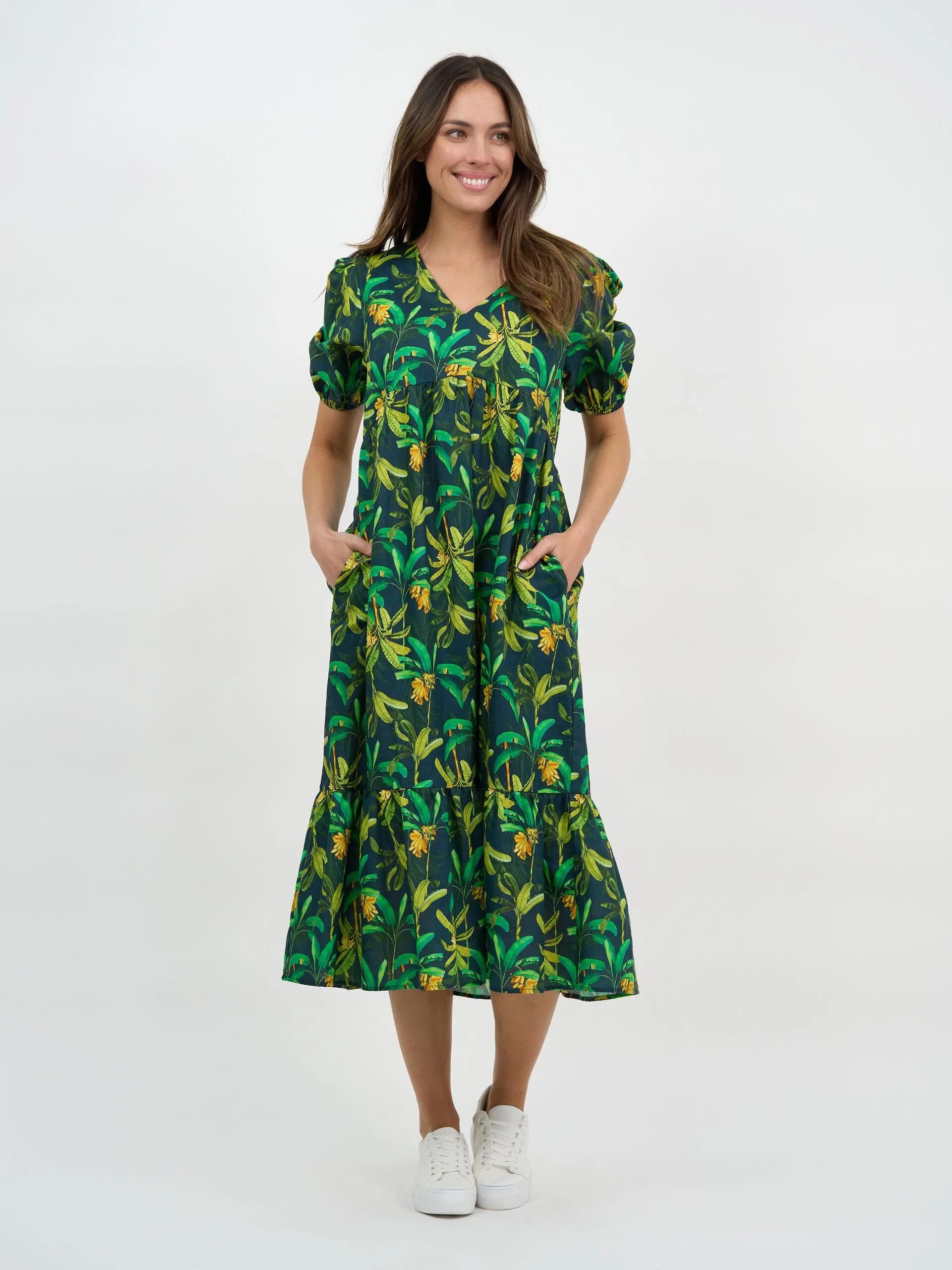 Puff Sleeve Linen Dress Green Liberty Rose Puff Sleeve Linen Dress Green Liberty Rose