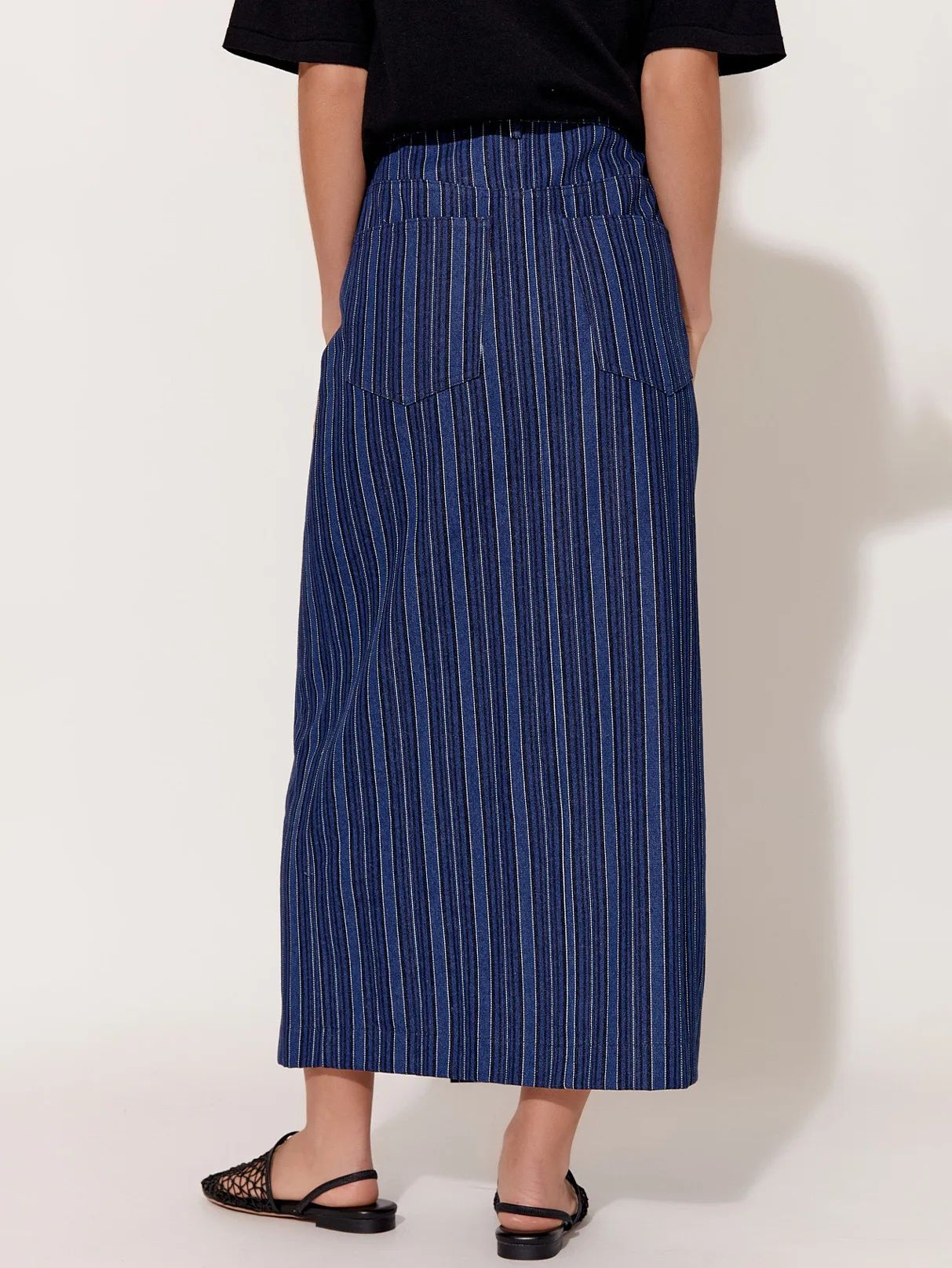 Striped Denim Skirt Blue adorne Striped Denim Skirt Blue adorne