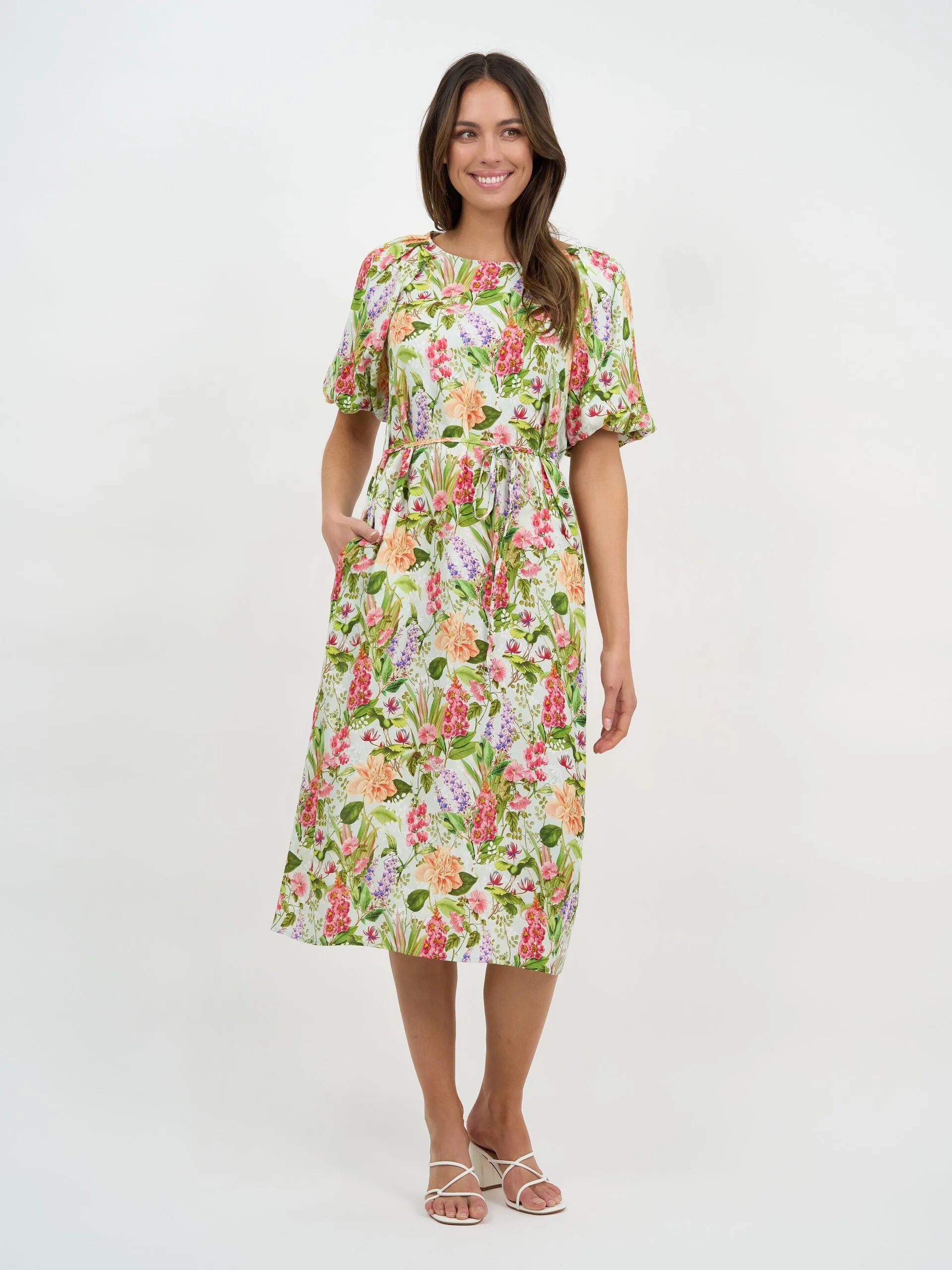 Puff Sleeve Viscose Dress Light Blue Liberty Rose