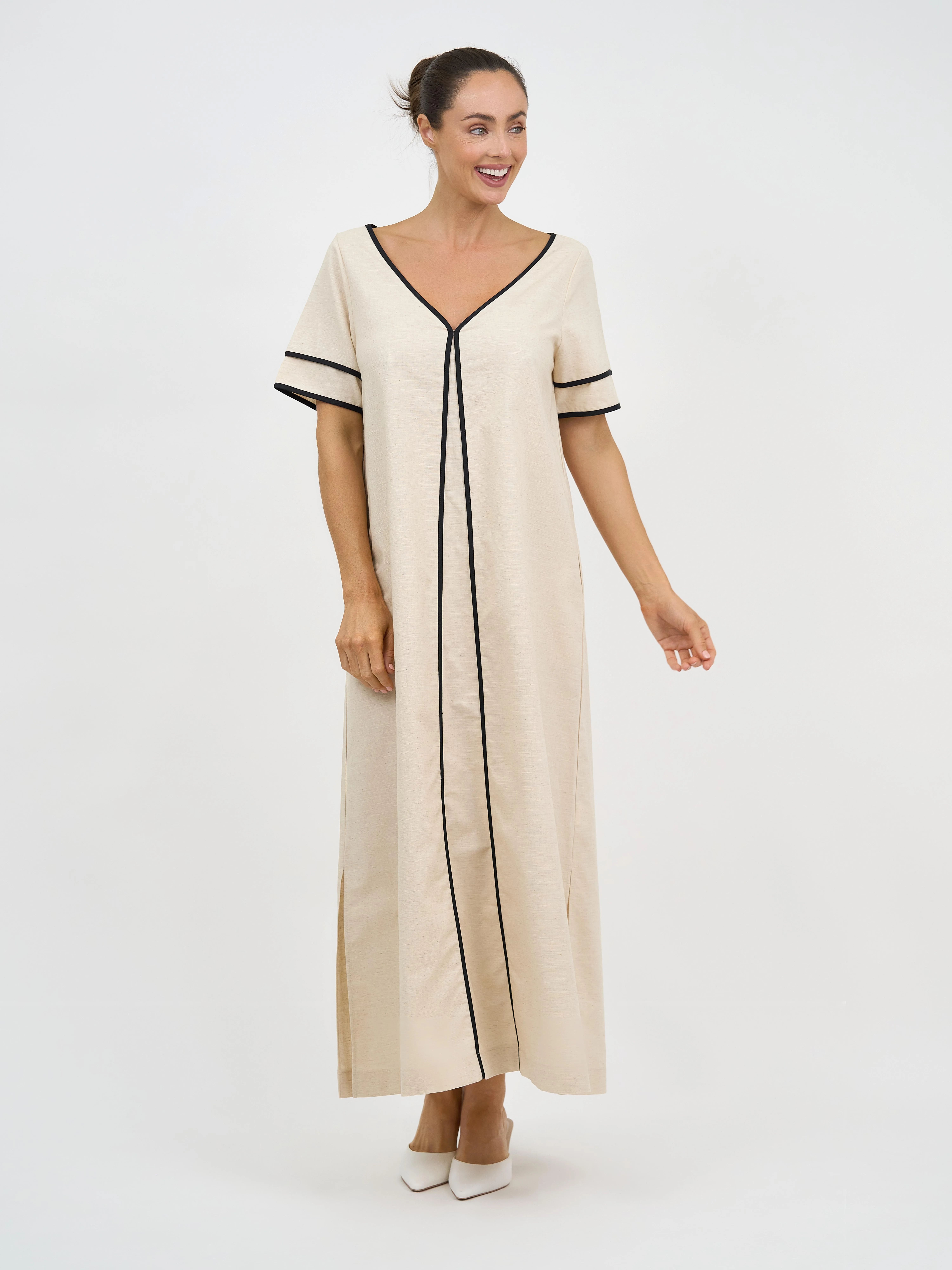 Contrast Maxi Linen Dress Natural Liberty Rose Contrast Maxi Linen Dress Natural Liberty Rose