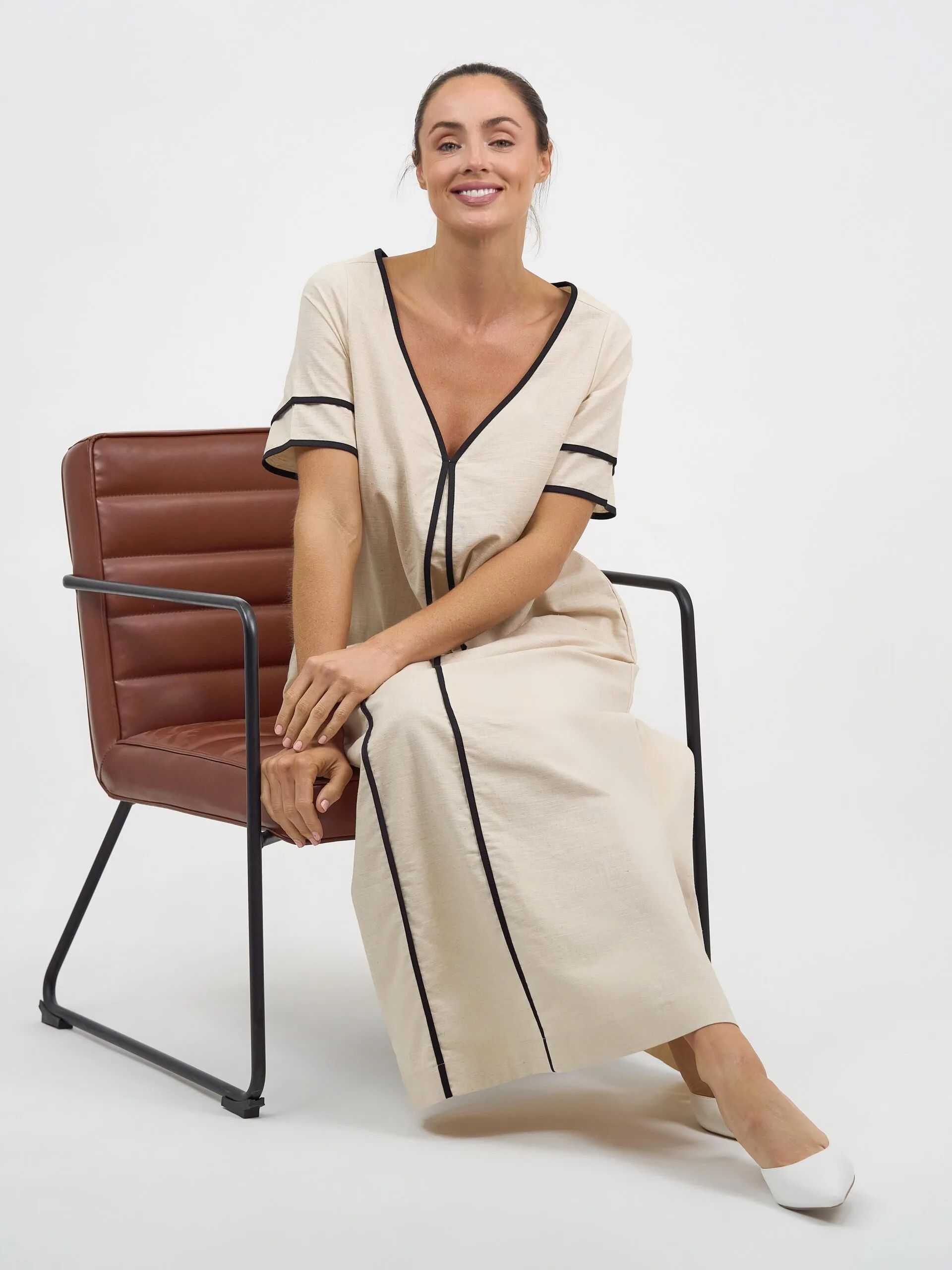 Contrast Maxi Linen Dress Natural Liberty Rose Contrast Maxi Linen Dress Natural Liberty Rose