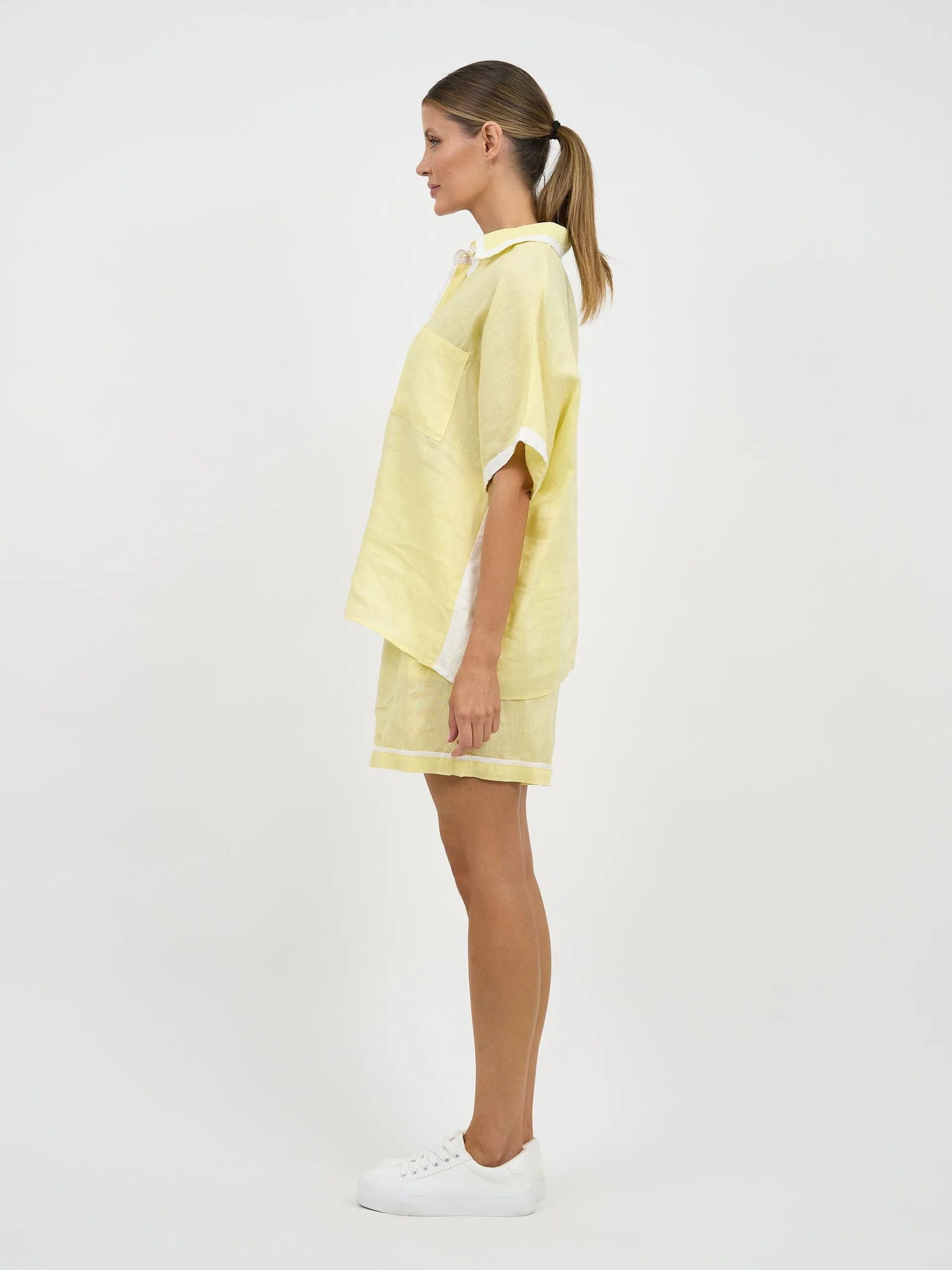 Contrast Trim Linen Shirt Lemon Worthier